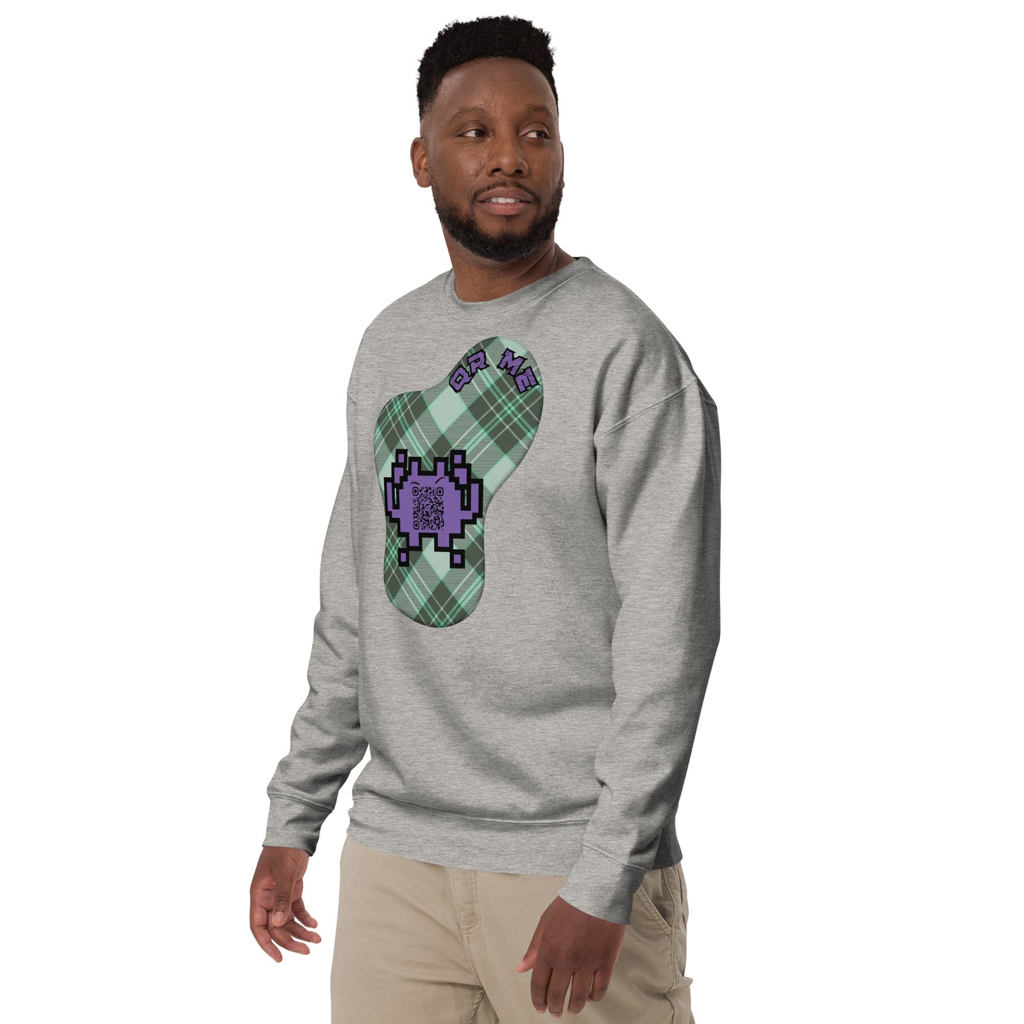 Alien Emoji QR Code Plaid Premium Sweatshirt