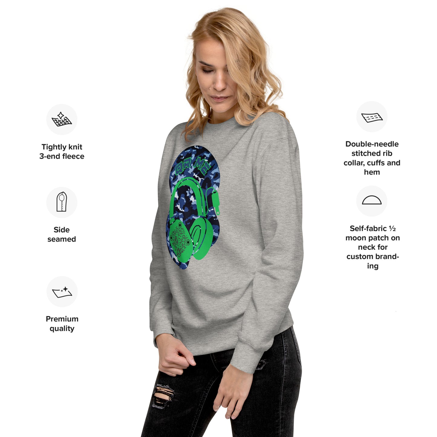 Personalized QR Code Blue Camo Sweatshirt – Blend In, Stand Out