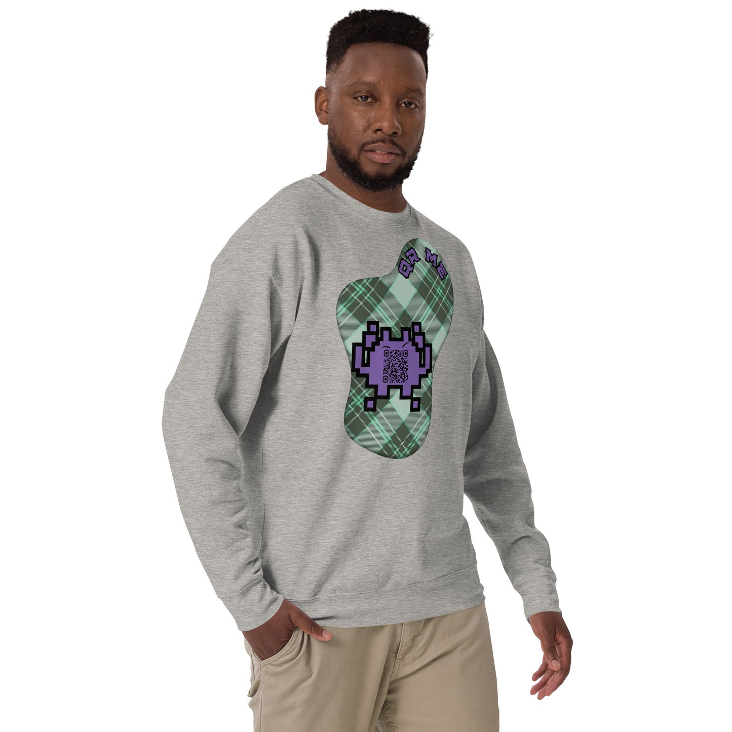 Alien Emoji QR Code Plaid Premium Sweatshirt