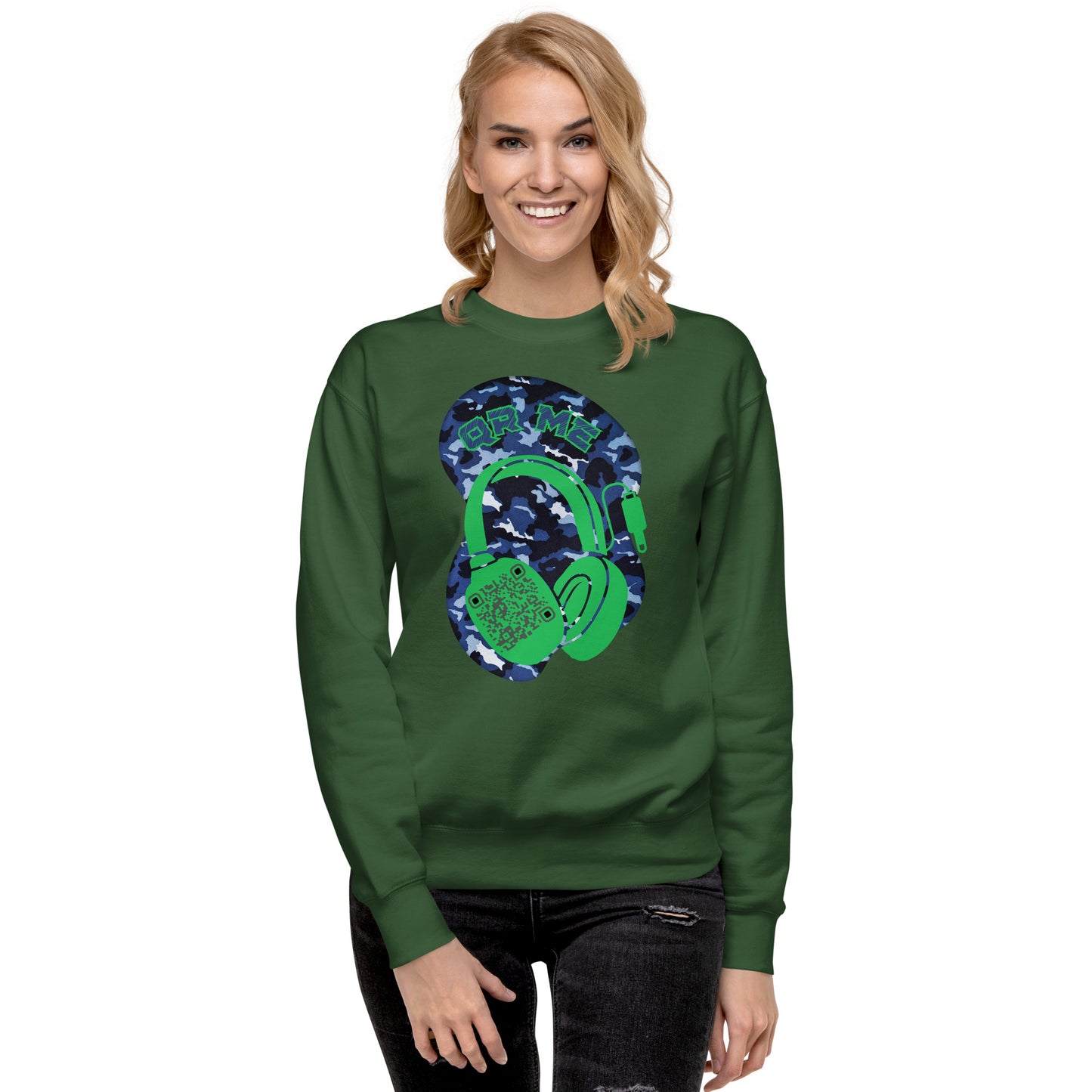 Personalized QR Code Blue Camo Sweatshirt – Blend In, Stand Out