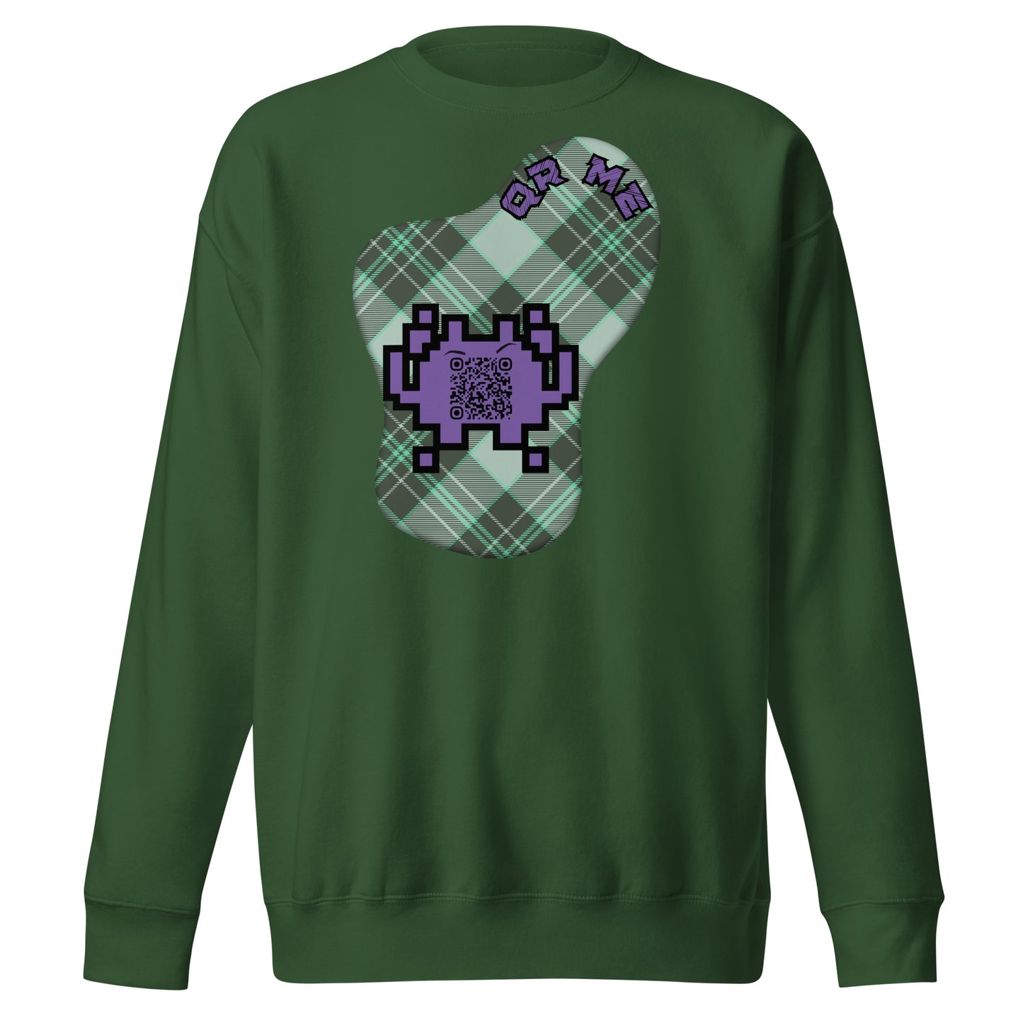 Alien Emoji QR Code Plaid Premium Sweatshirt