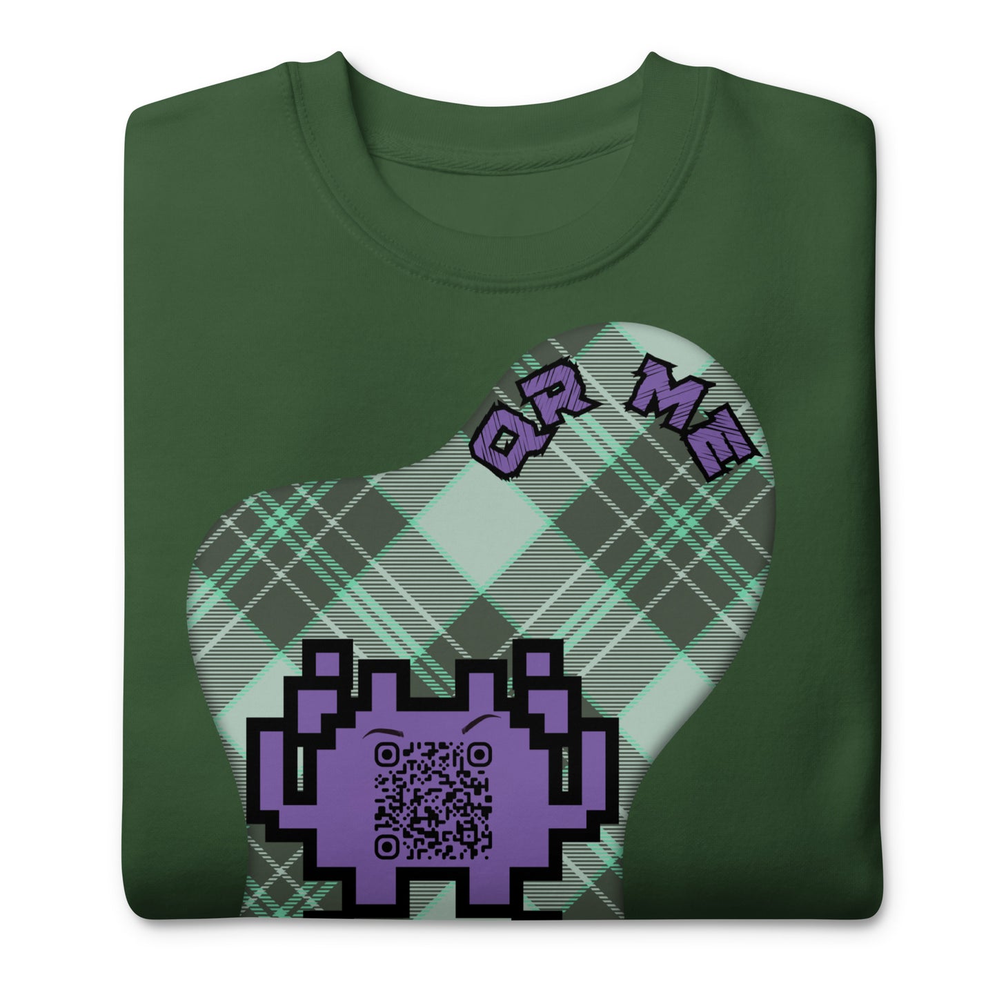 Alien Emoji QR Code Plaid Premium Sweatshirt