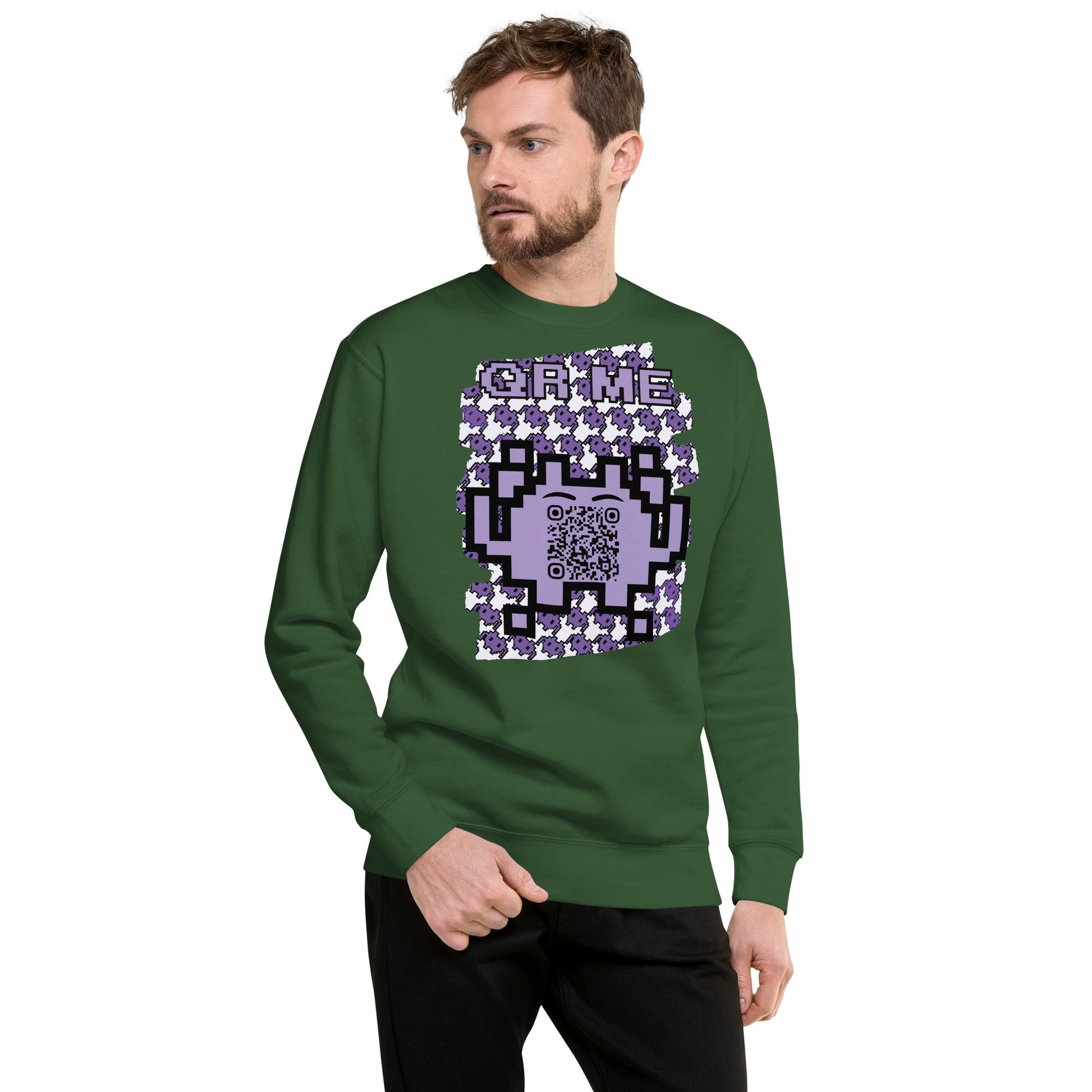 Purple Alien QR Code Sweatshirt – Classic Style for Gamers & Creators