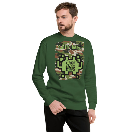 Green Camo Alien QR Code Sweatshirt – Stealth Style for Gamers