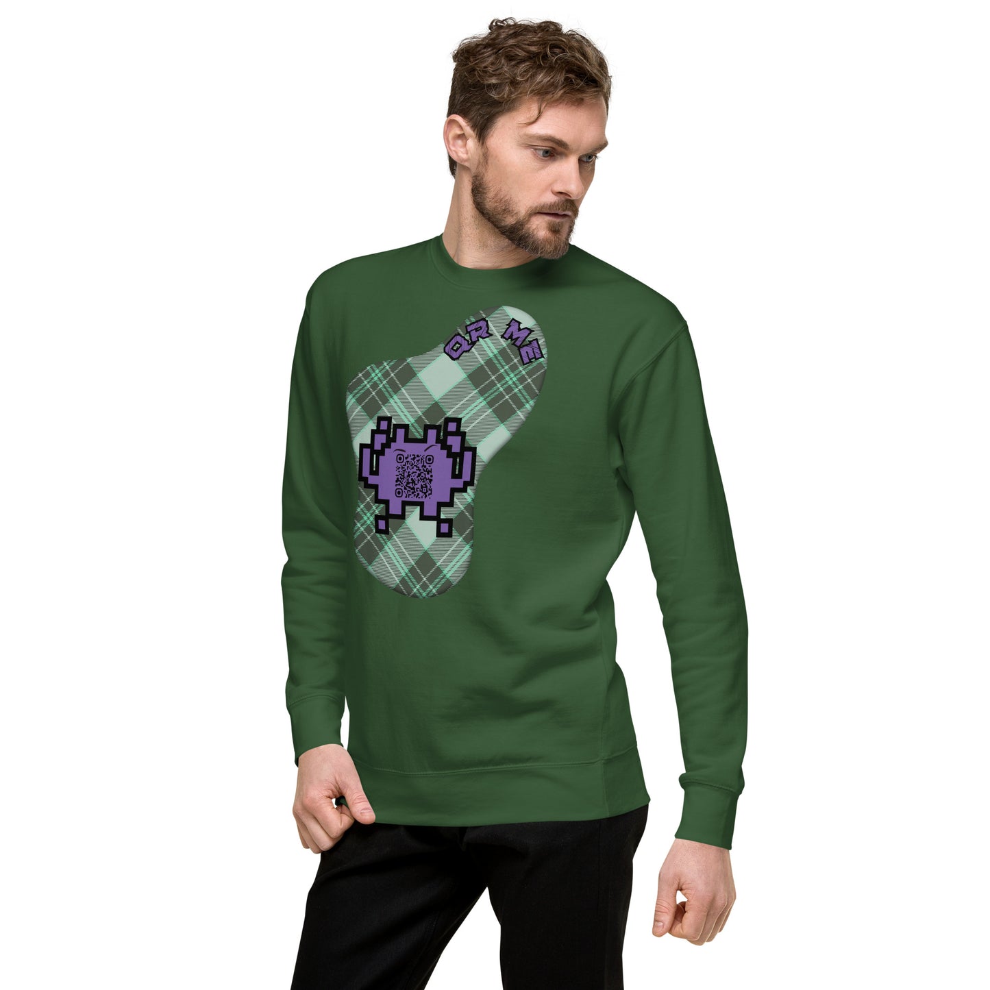 Alien Emoji QR Code Plaid Premium Sweatshirt