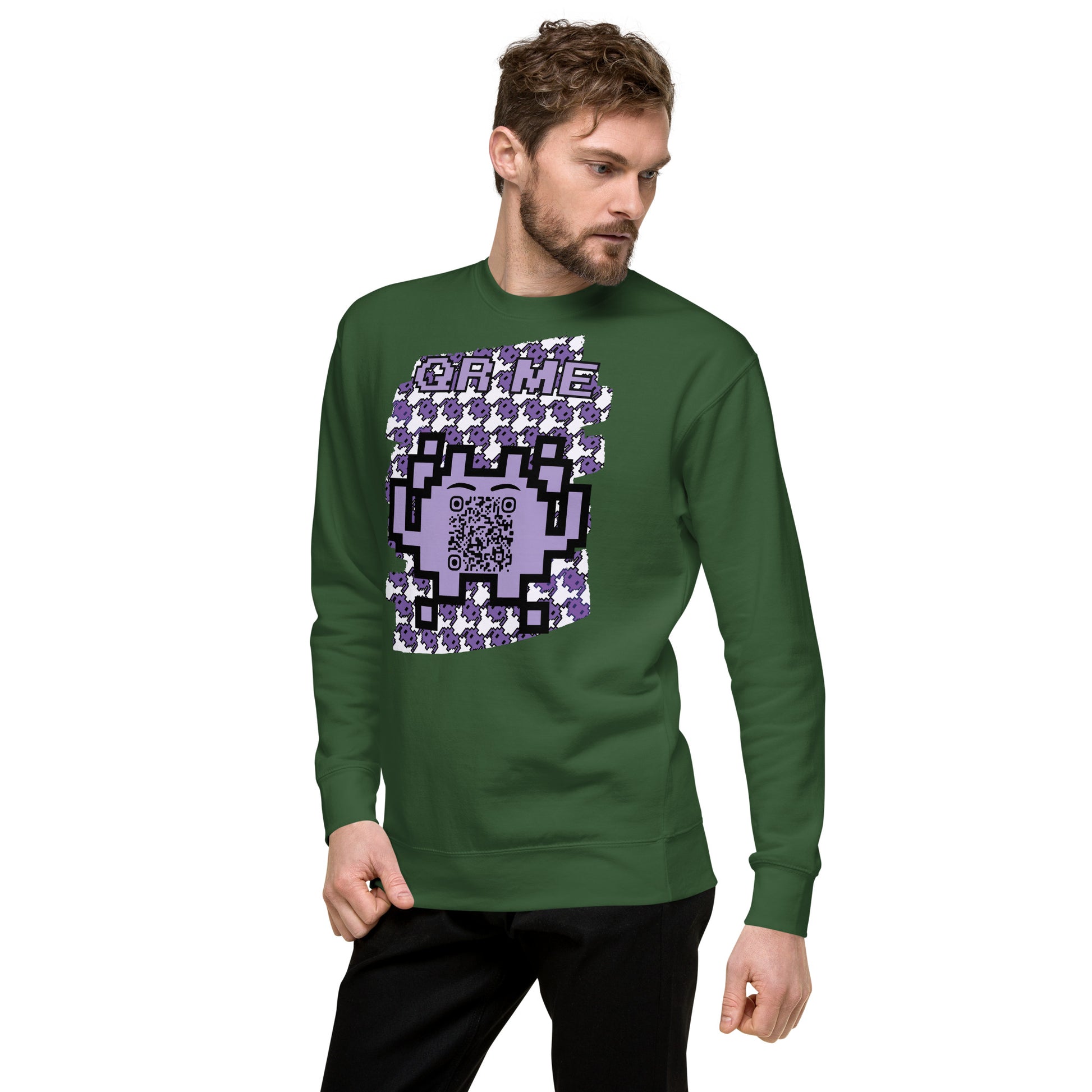 Purple Alien QR Code Sweatshirt – Classic Style for Gamers & Creators