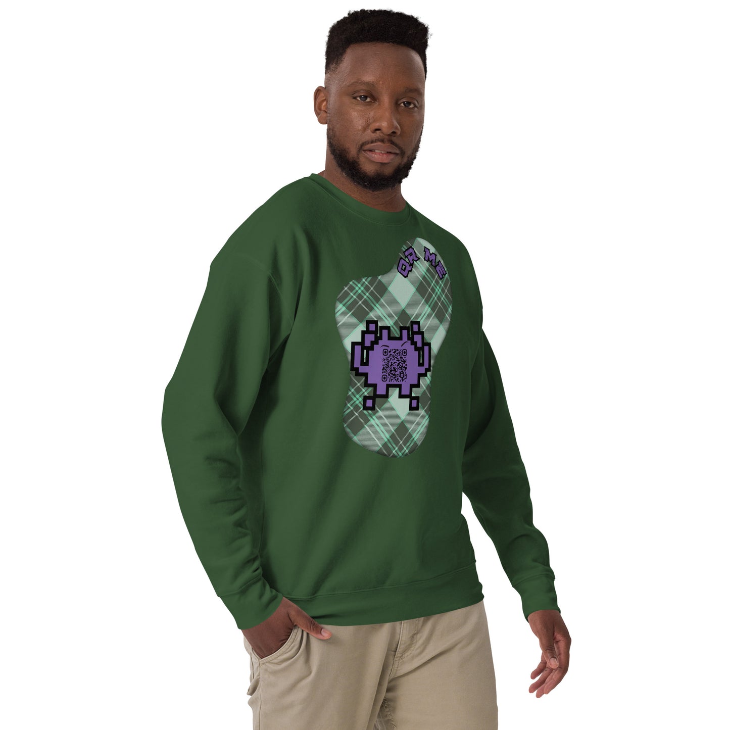 Alien Emoji QR Code Plaid Premium Sweatshirt