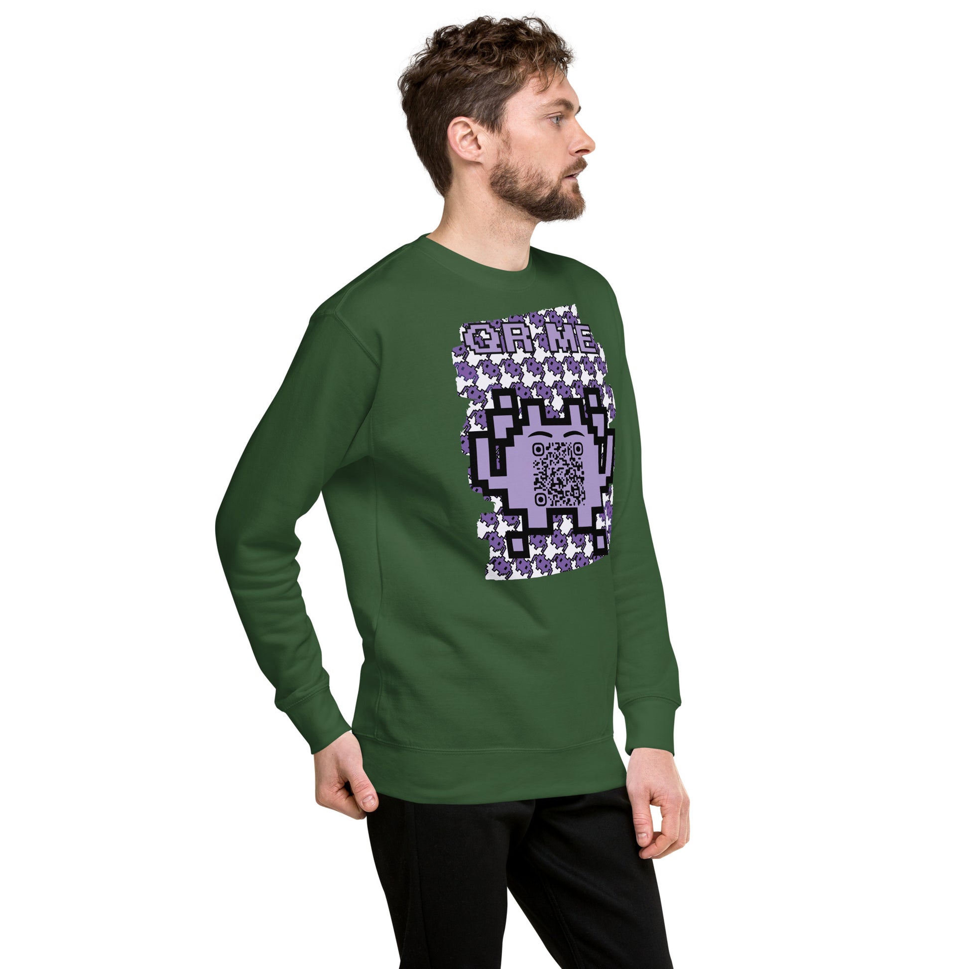 Purple Alien QR Code Sweatshirt – Classic Style for Gamers & Creators