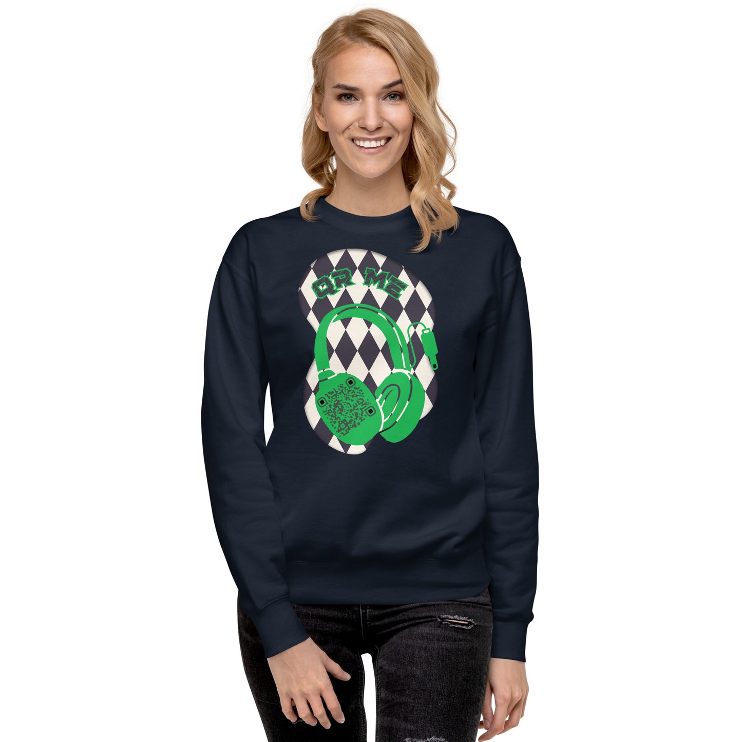 Personalized QR Code Sweatshirt with Funky Harlequin Vibes