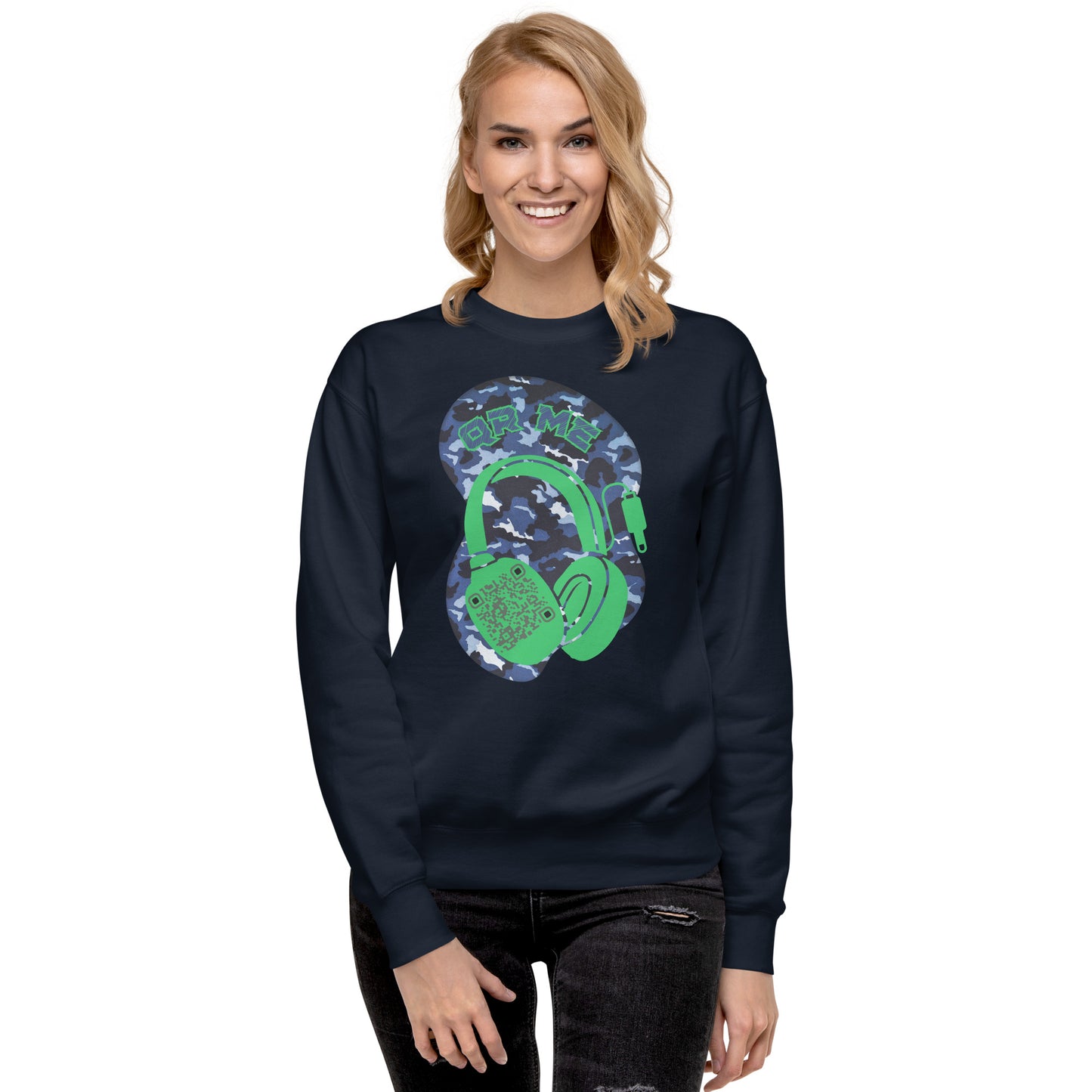 Personalized QR Code Blue Camo Sweatshirt – Blend In, Stand Out