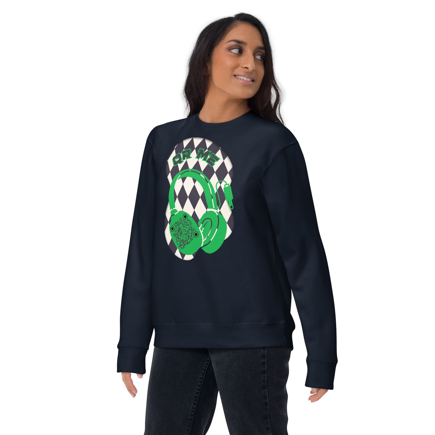 Personalized QR Code Sweatshirt with Funky Harlequin Vibes