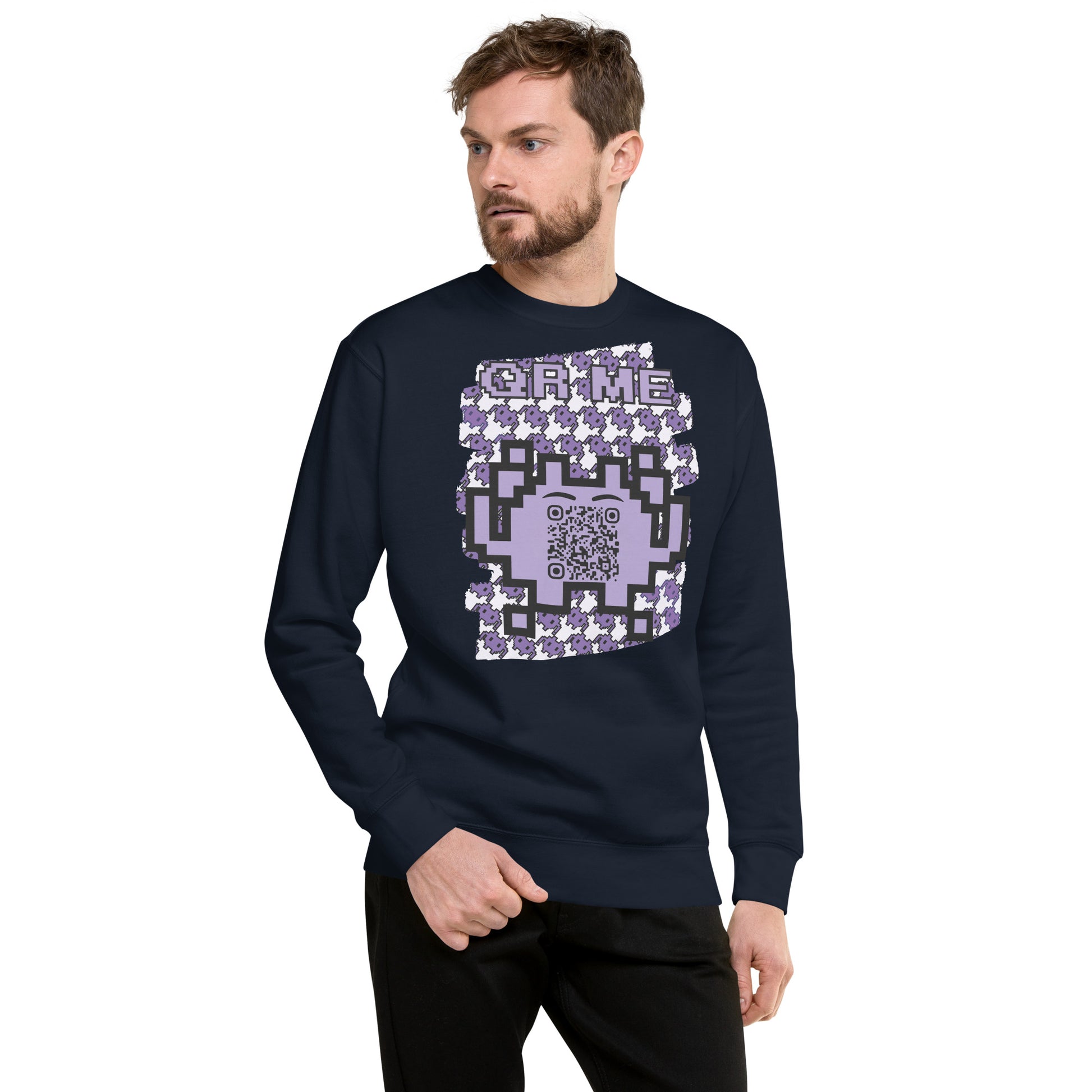 Purple Alien QR Code Sweatshirt – Classic Style for Gamers & Creators
