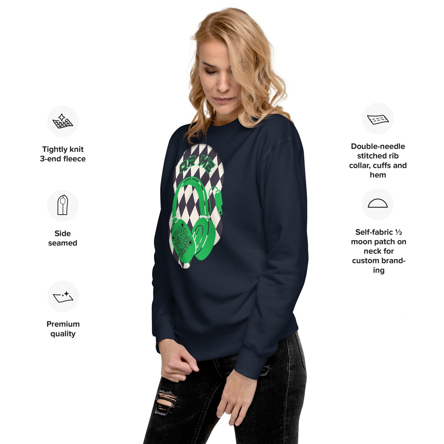 Personalized QR Code Sweatshirt with Funky Harlequin Vibes