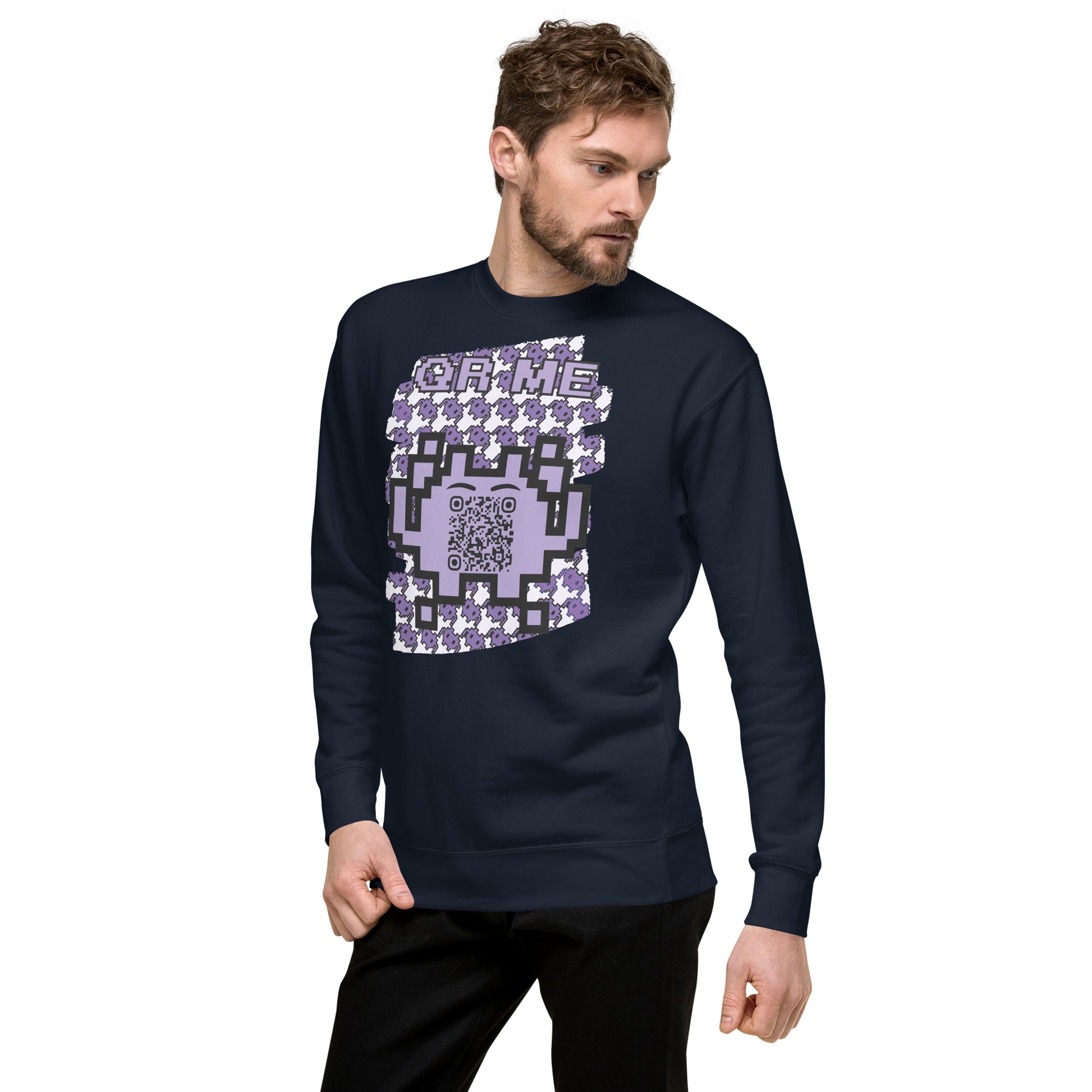 Purple Alien QR Code Sweatshirt – Classic Style for Gamers & Creators
