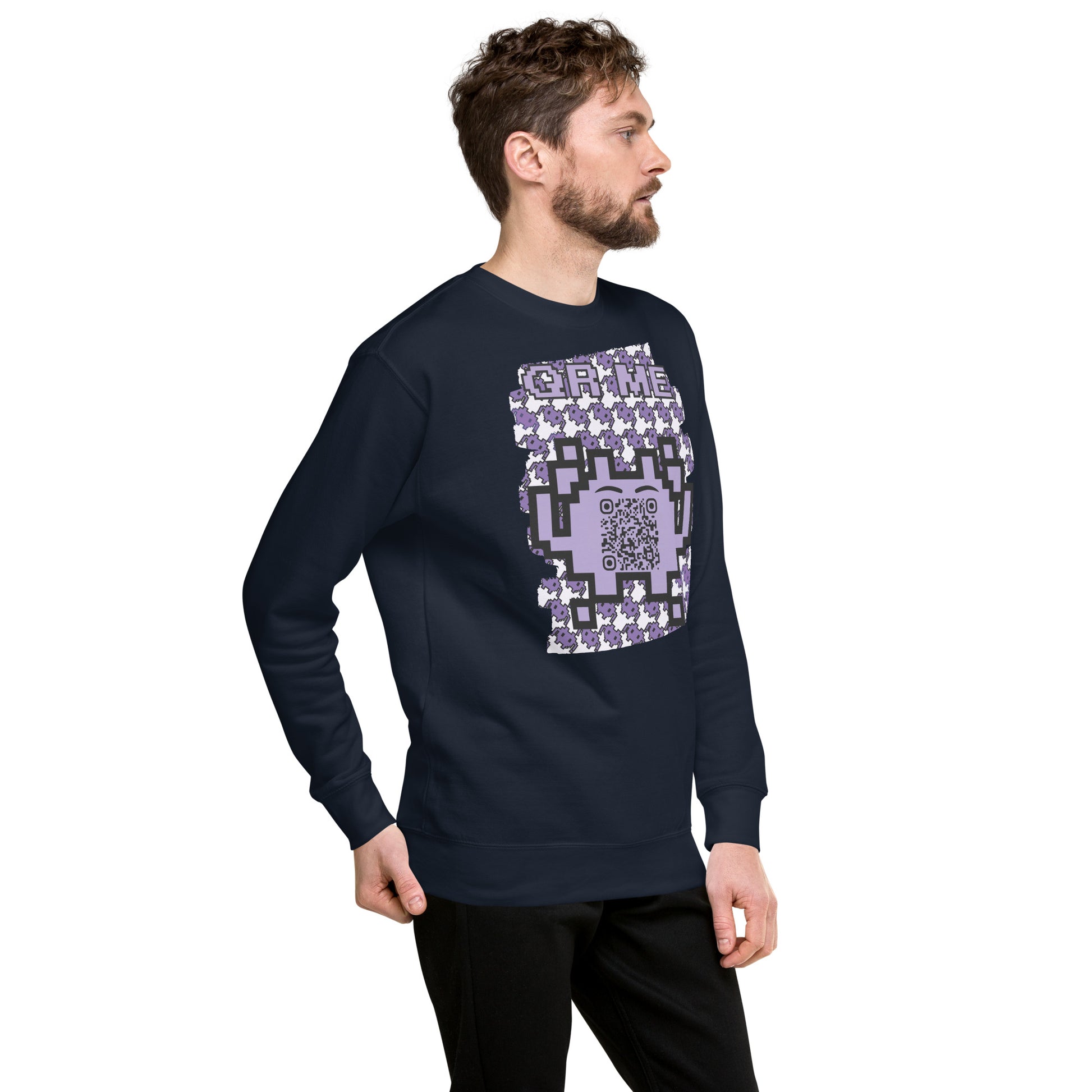 Purple Alien QR Code Sweatshirt – Classic Style for Gamers & Creators