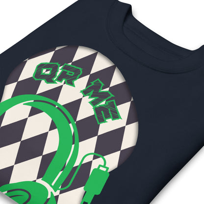 Personalized QR Code Sweatshirt with Funky Harlequin Vibes