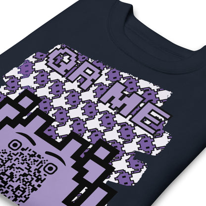Purple Alien QR Code Sweatshirt – Classic Style for Gamers & Creators