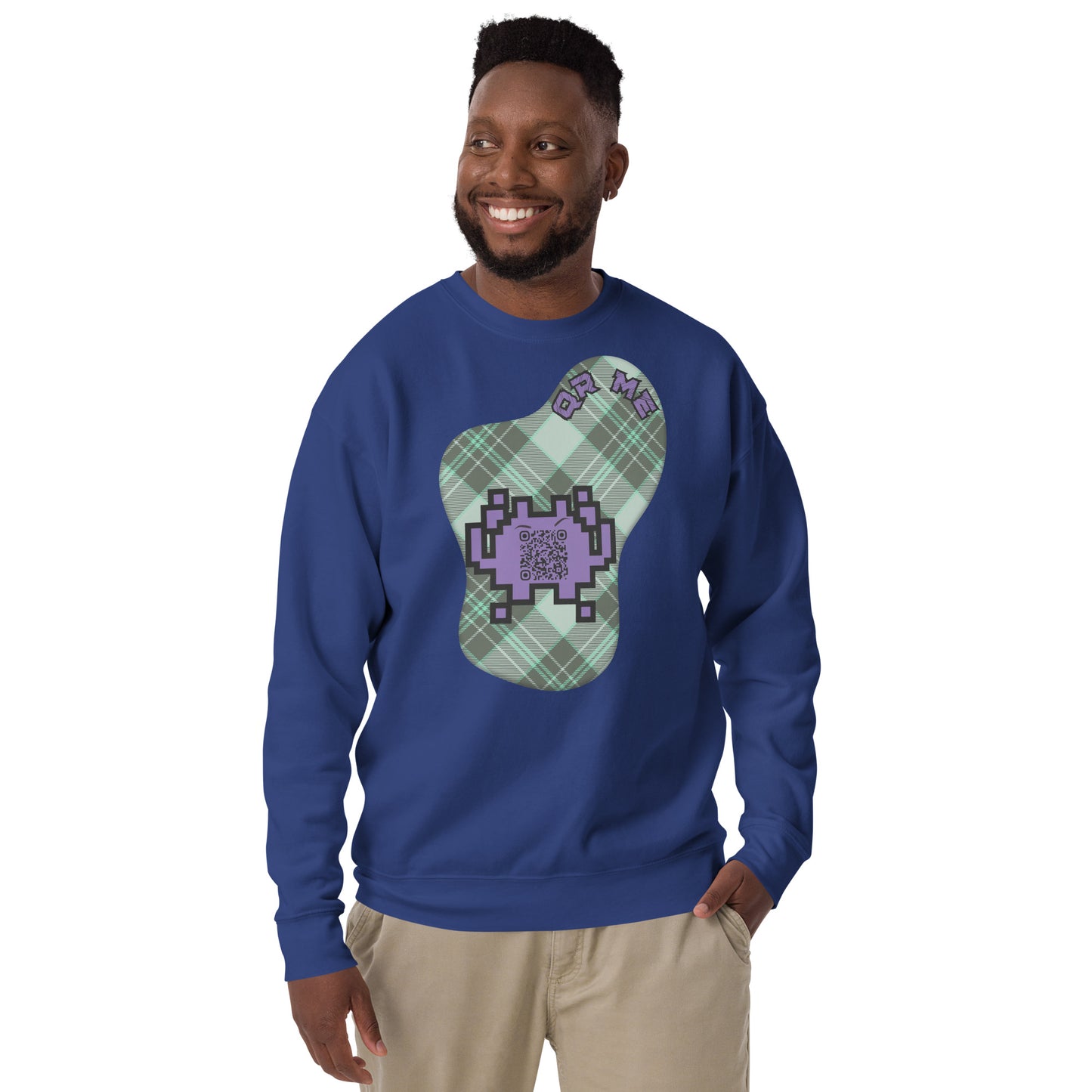 Alien Emoji QR Code Plaid Premium Sweatshirt