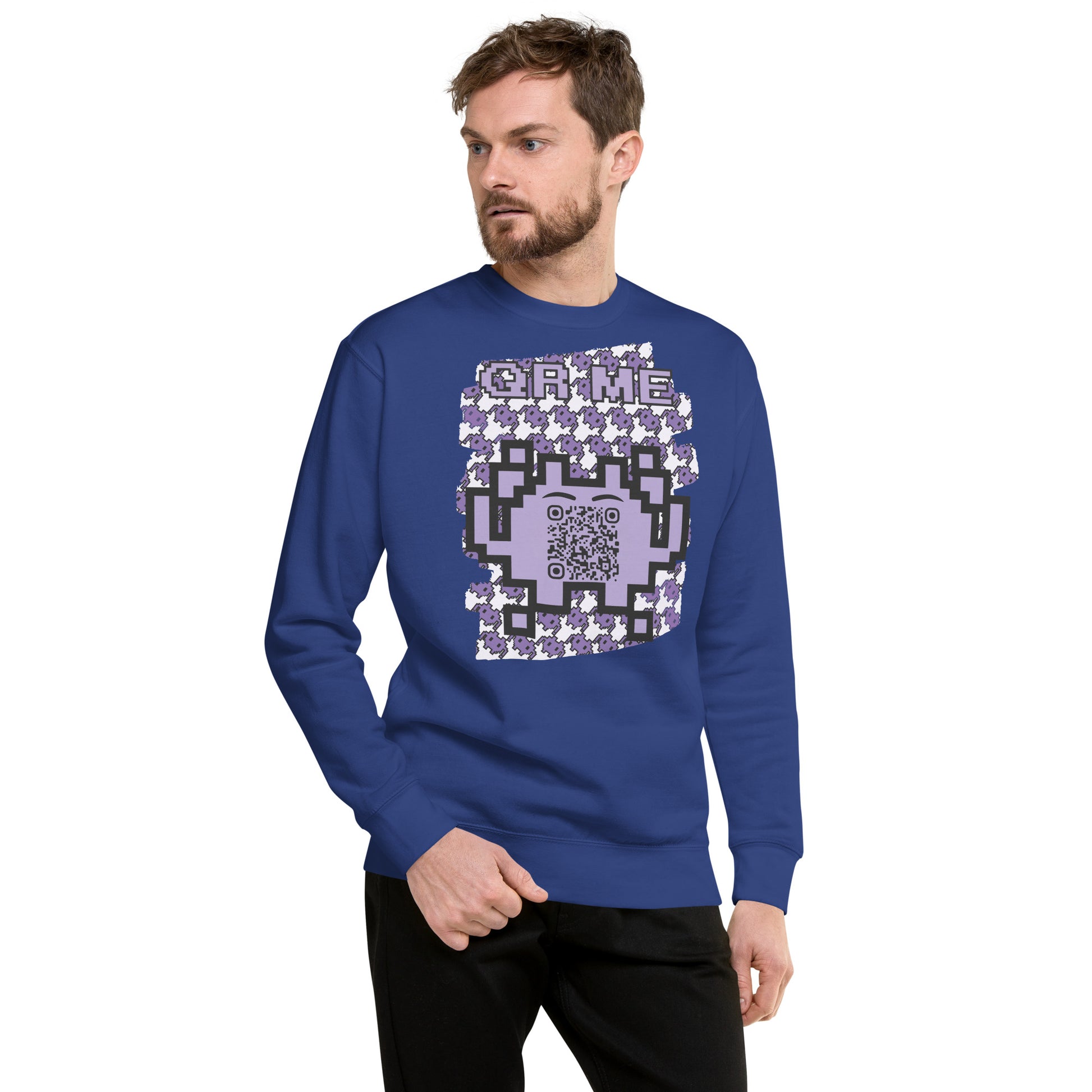 Purple Alien QR Code Sweatshirt – Classic Style for Gamers & Creators