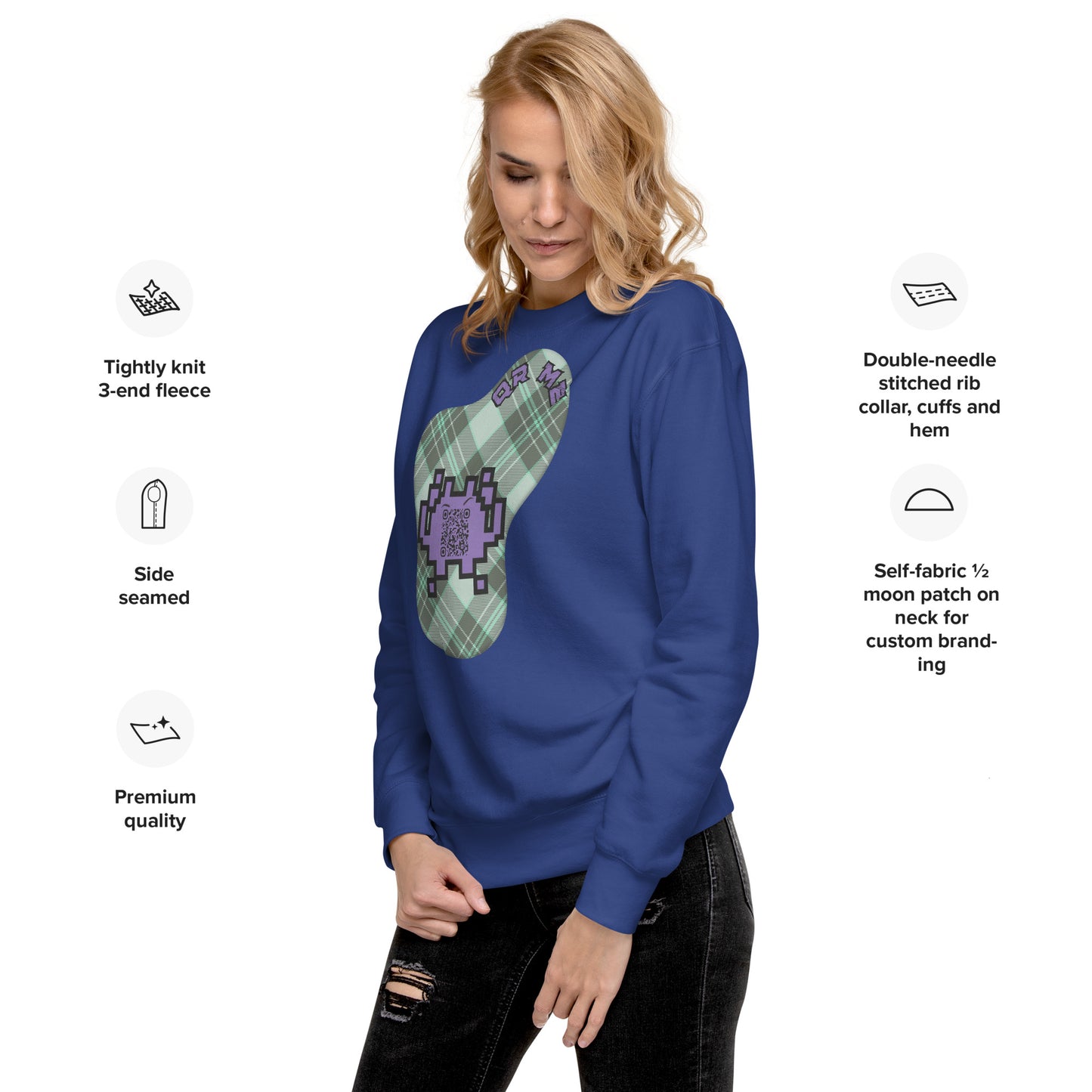 Alien Emoji QR Code Plaid Premium Sweatshirt