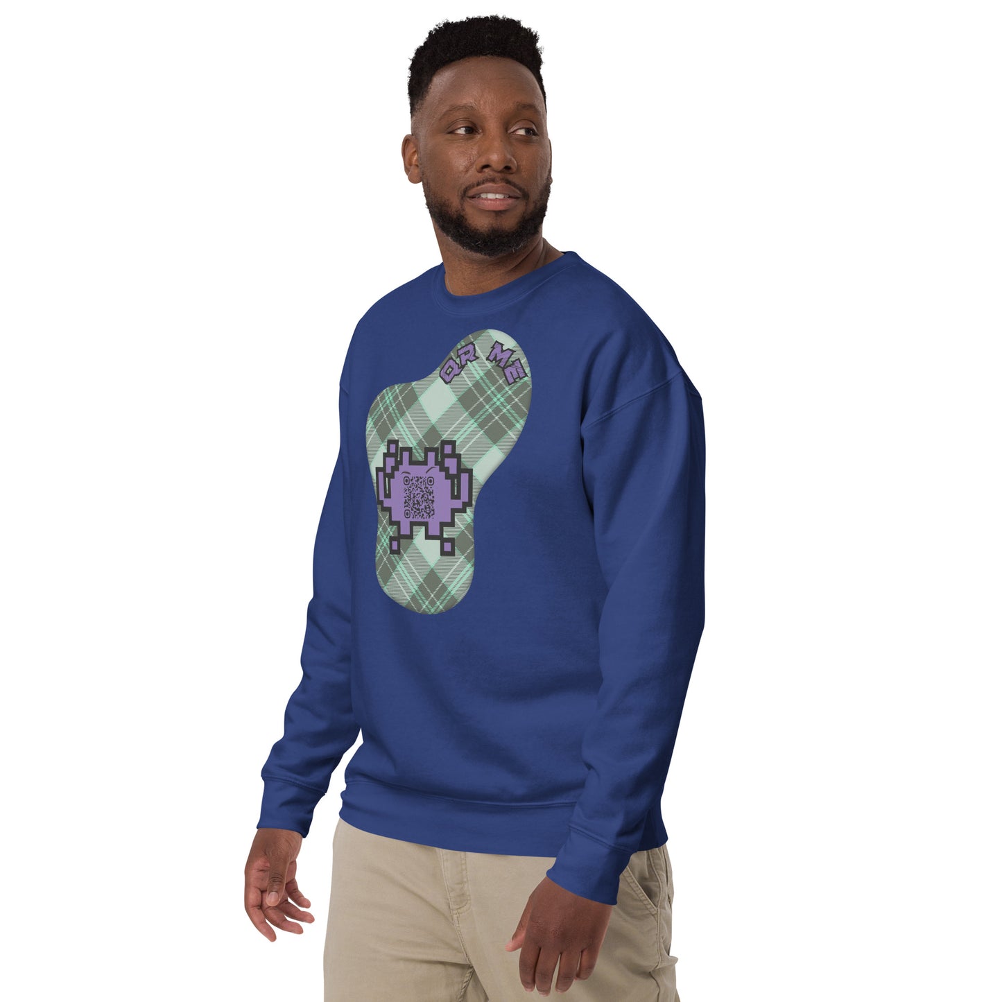 Alien Emoji QR Code Plaid Premium Sweatshirt