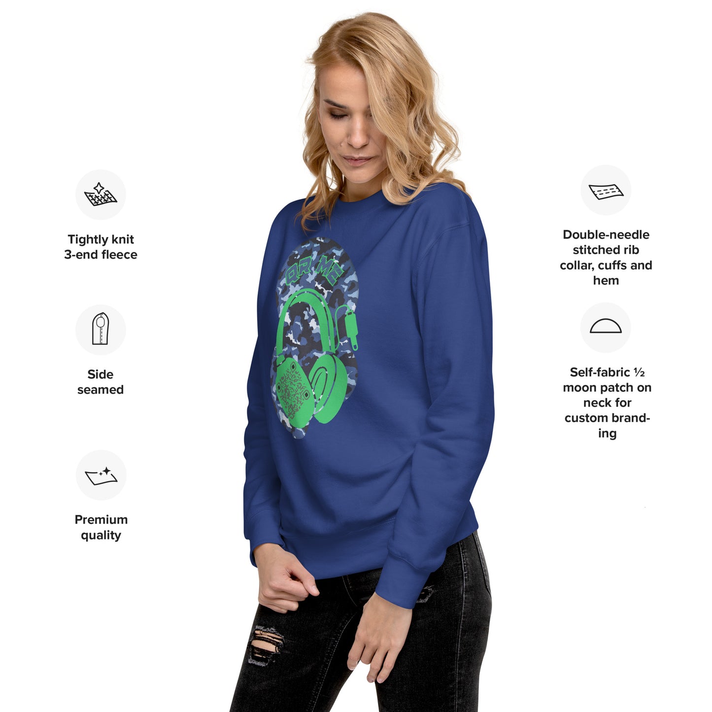 Personalized QR Code Blue Camo Sweatshirt – Blend In, Stand Out