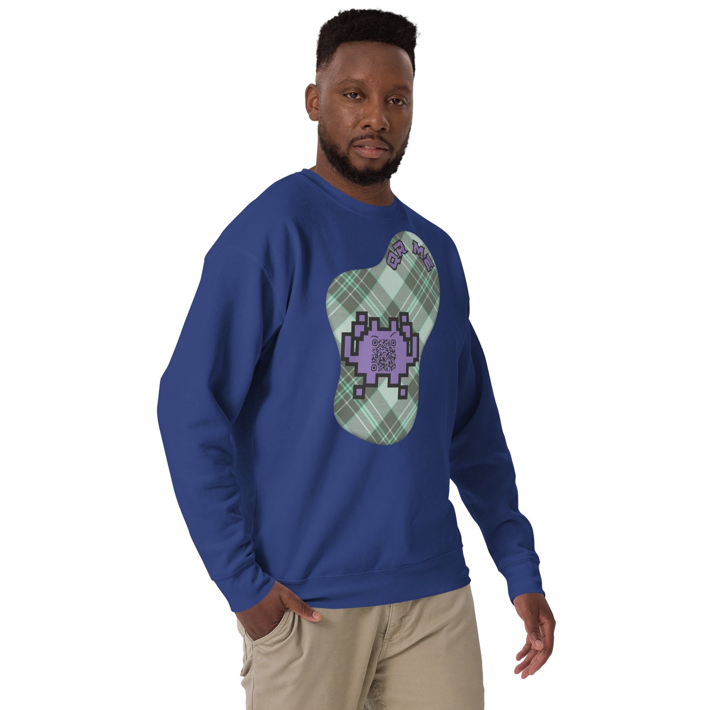 Alien Emoji QR Code Plaid Premium Sweatshirt