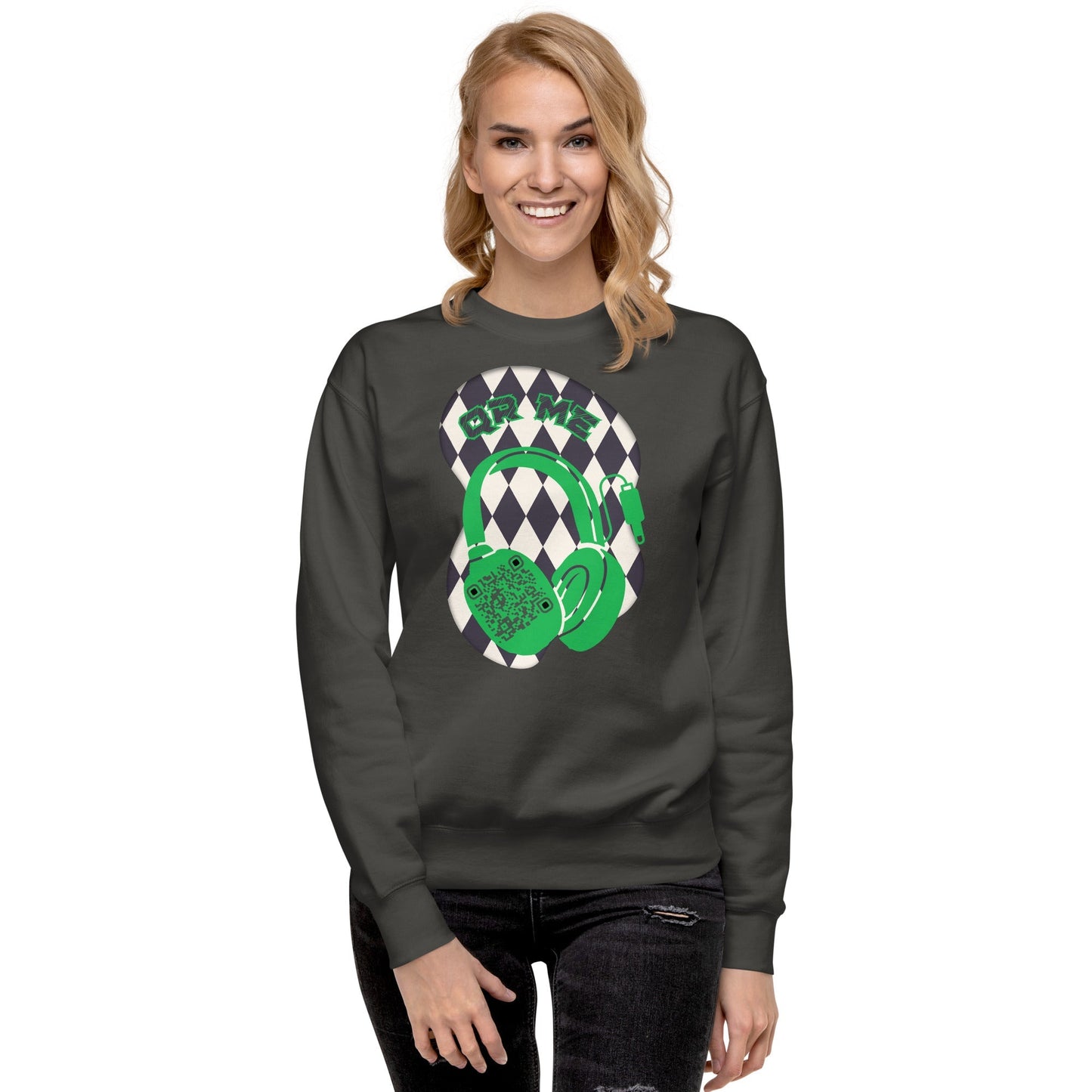 Personalized QR Code Sweatshirt with Funky Harlequin Vibes