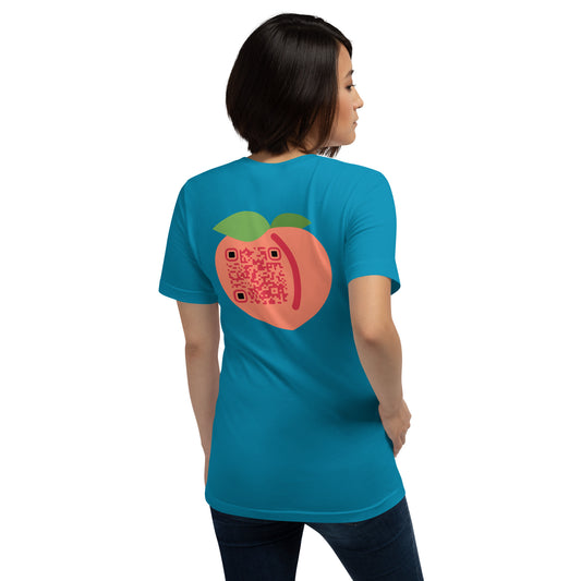 Peach Emoji Emoji Personalized QR Code Unisex T-Shirt-Aqua-QR GEAR STORE