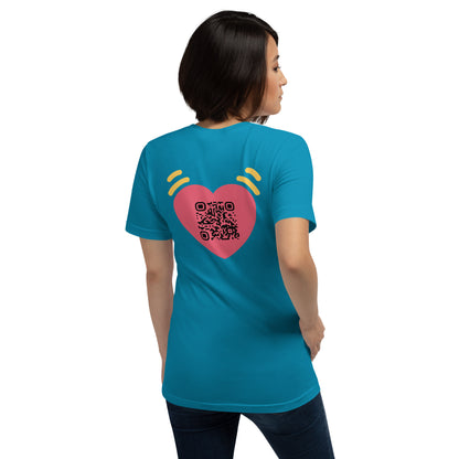 Pink Heart Emoji Personalized QR Code Unisex T-Shirt-Aqua-QR GEAR STORE