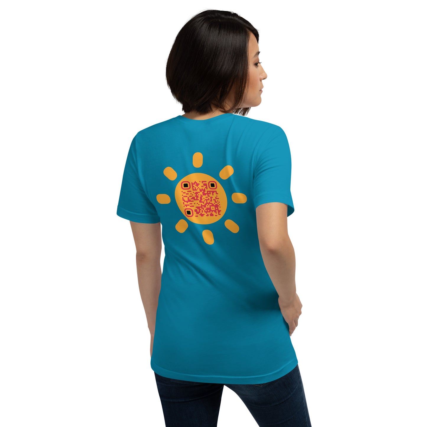 Sunshine Emoji Personalized QR Code Unisex T-Shirts-Aqua-QR GEAR STORE