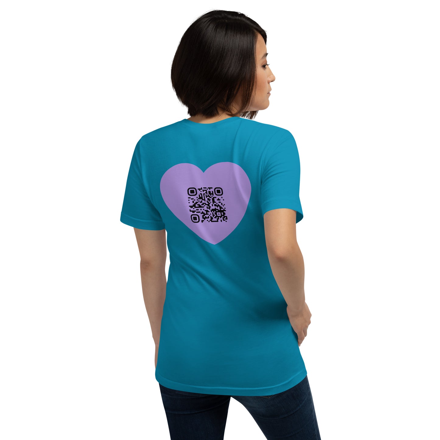 Purple Heart Emoji Personalized QR Code Unisex T-Shirt-Aqua-QR GEAR STORE