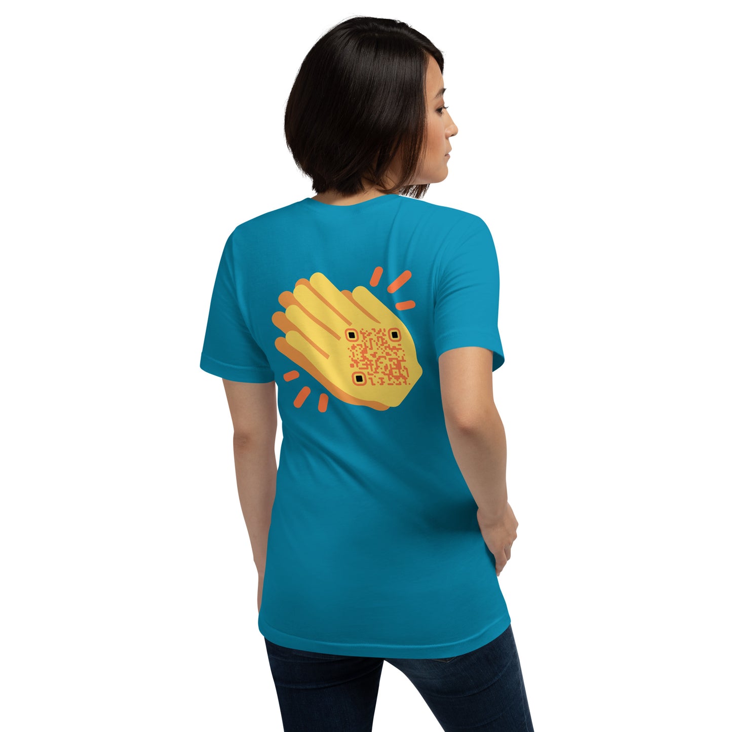 Wave Emoji Personalized QR Code Unisex T-Shirt-Aqua-QR GEAR STORE