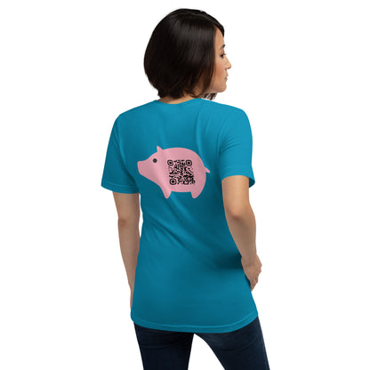 Cute Pig Emoji Personalized QR Code Unisex T-Shirt-Aqua-QR GEAR STORE