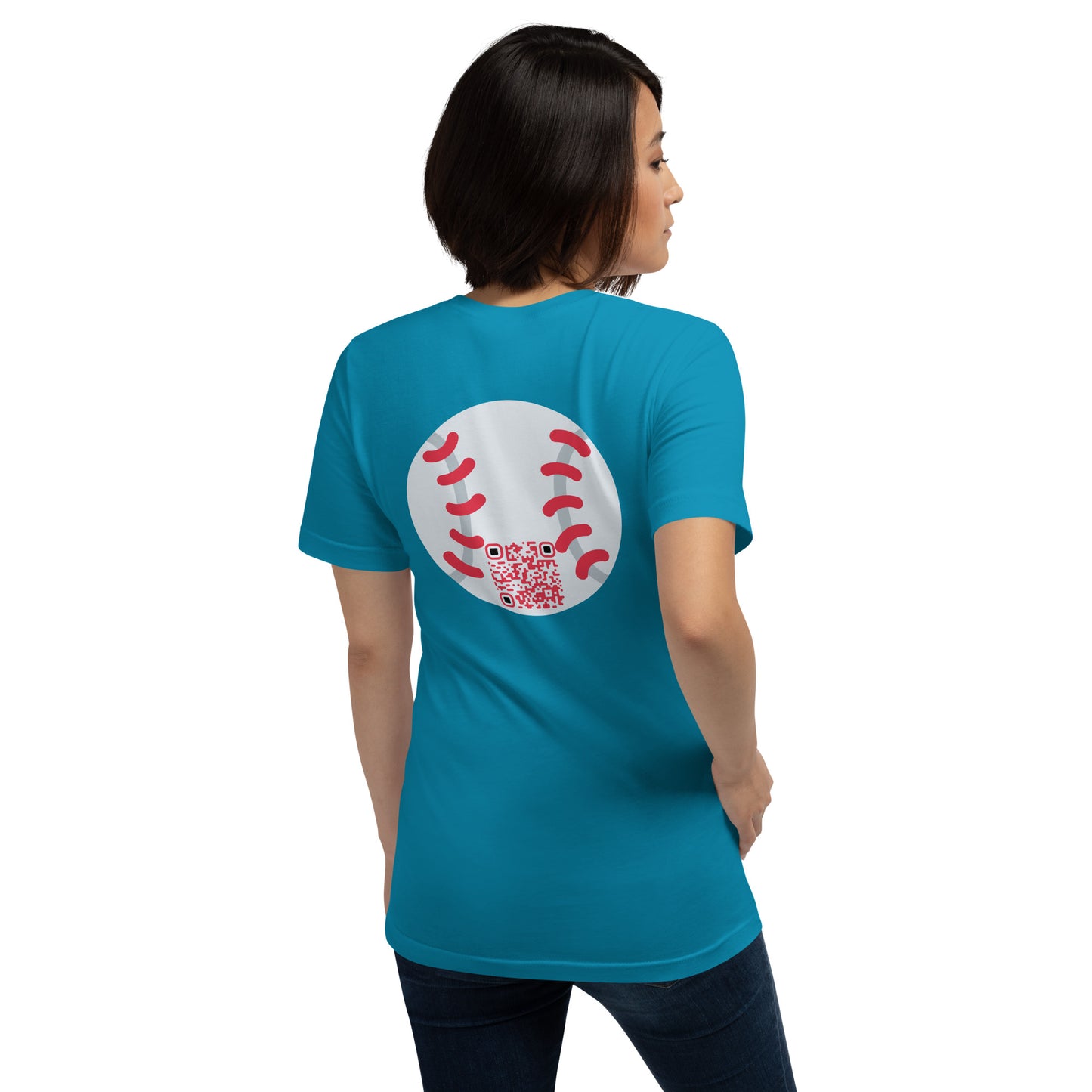 Baseball Emoji Personalized QR Code Unisex T-Shirt-Aqua-QR GEAR STORE