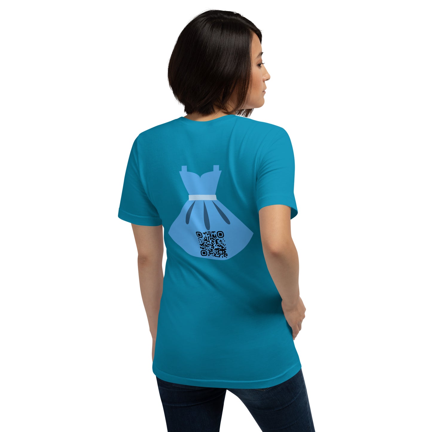 Dress Emoji Personalized QR Code Unisex T-Shirt-Aqua-QR GEAR STORE