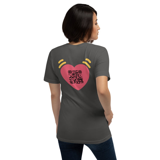 Pink Heart Emoji Personalized QR Code Unisex T-Shirt-Asphalt-QR GEAR STORE