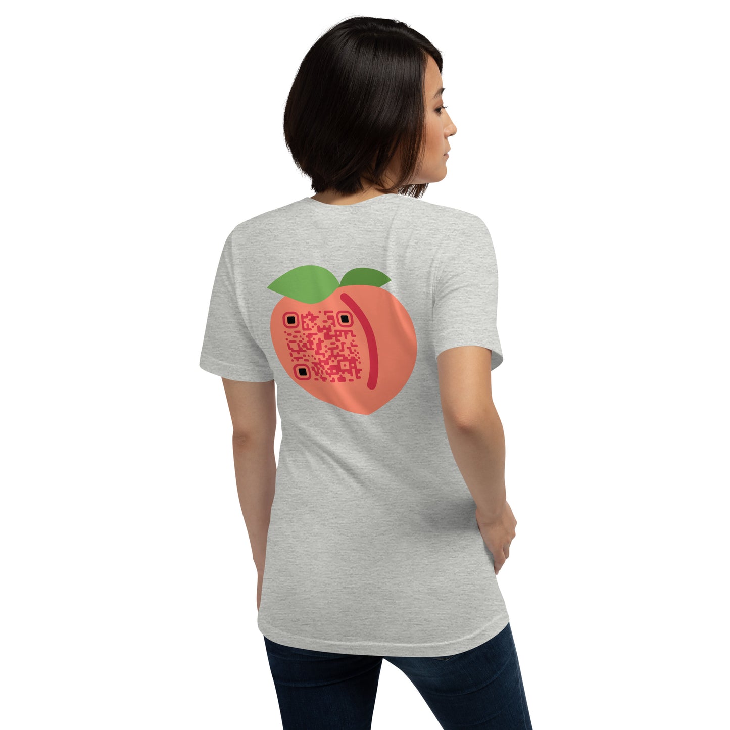 Peach Emoji Emoji Personalized QR Code Unisex T-Shirt-Athletic Heather-QR GEAR STORE