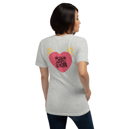 Pink Heart Emoji Personalized QR Code Unisex T-Shirt-Athletic Heather-QR GEAR STORE