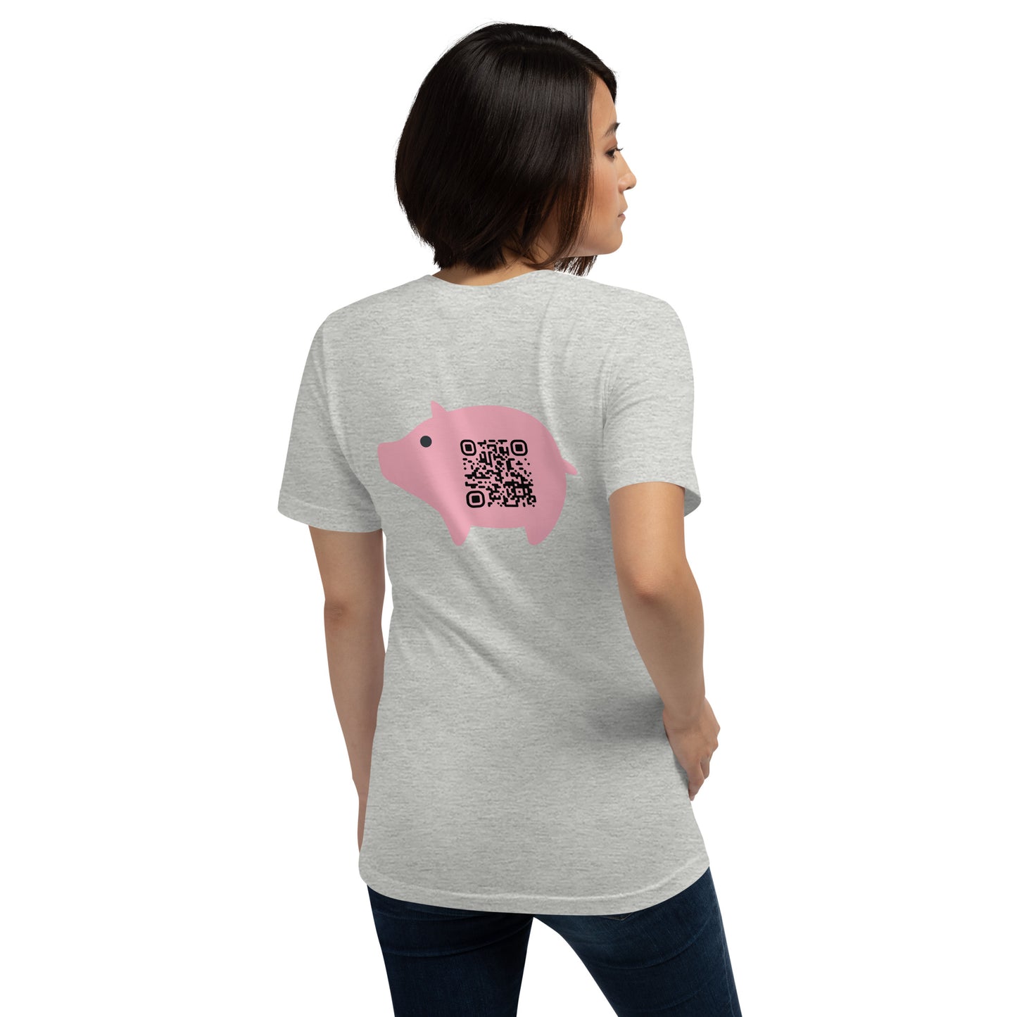 Cute Pig Emoji Personalized QR Code Unisex T-Shirt-Athletic Heather-QR GEAR STORE