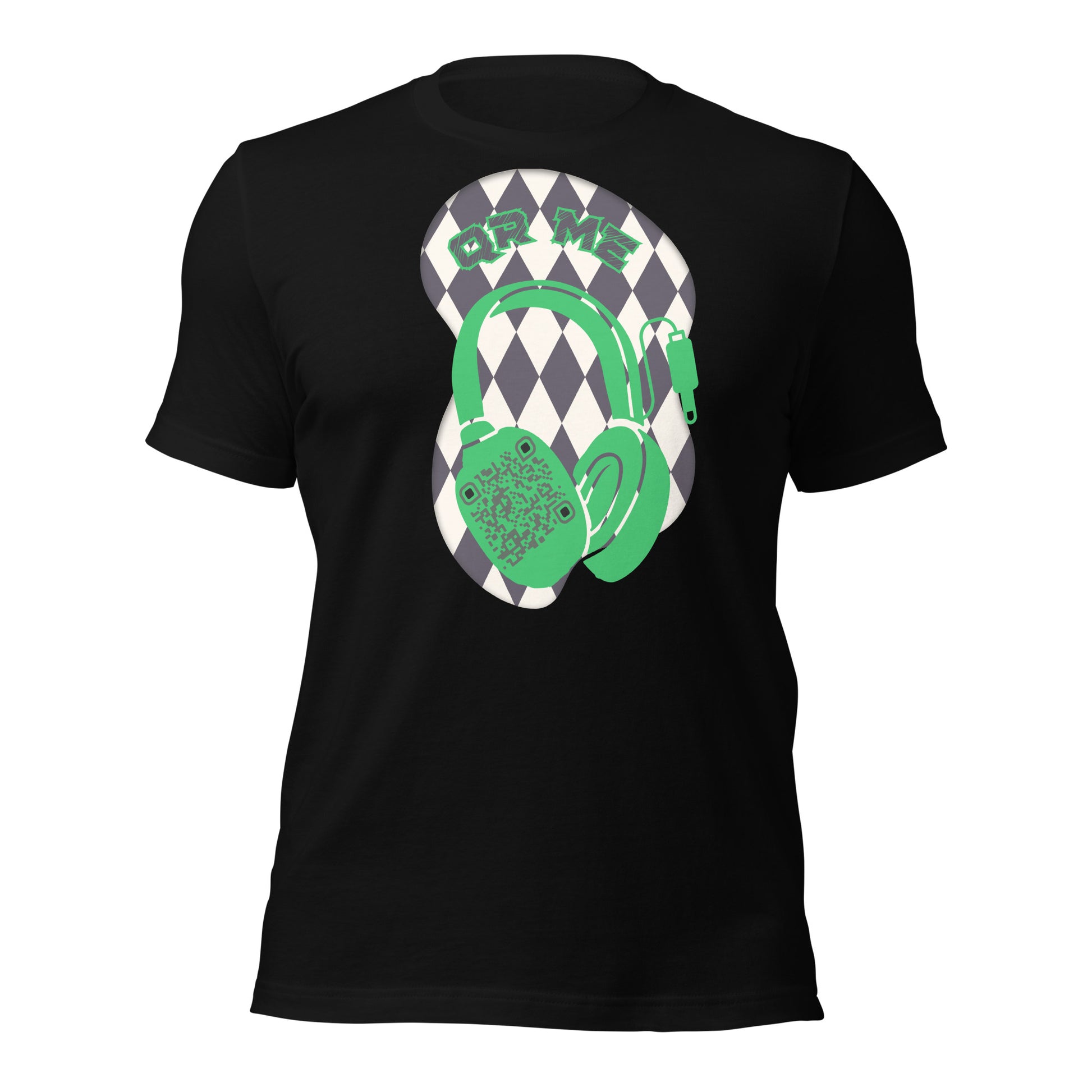 Harlequin QR Code T-Shirt – Share Your Tunes with Flair