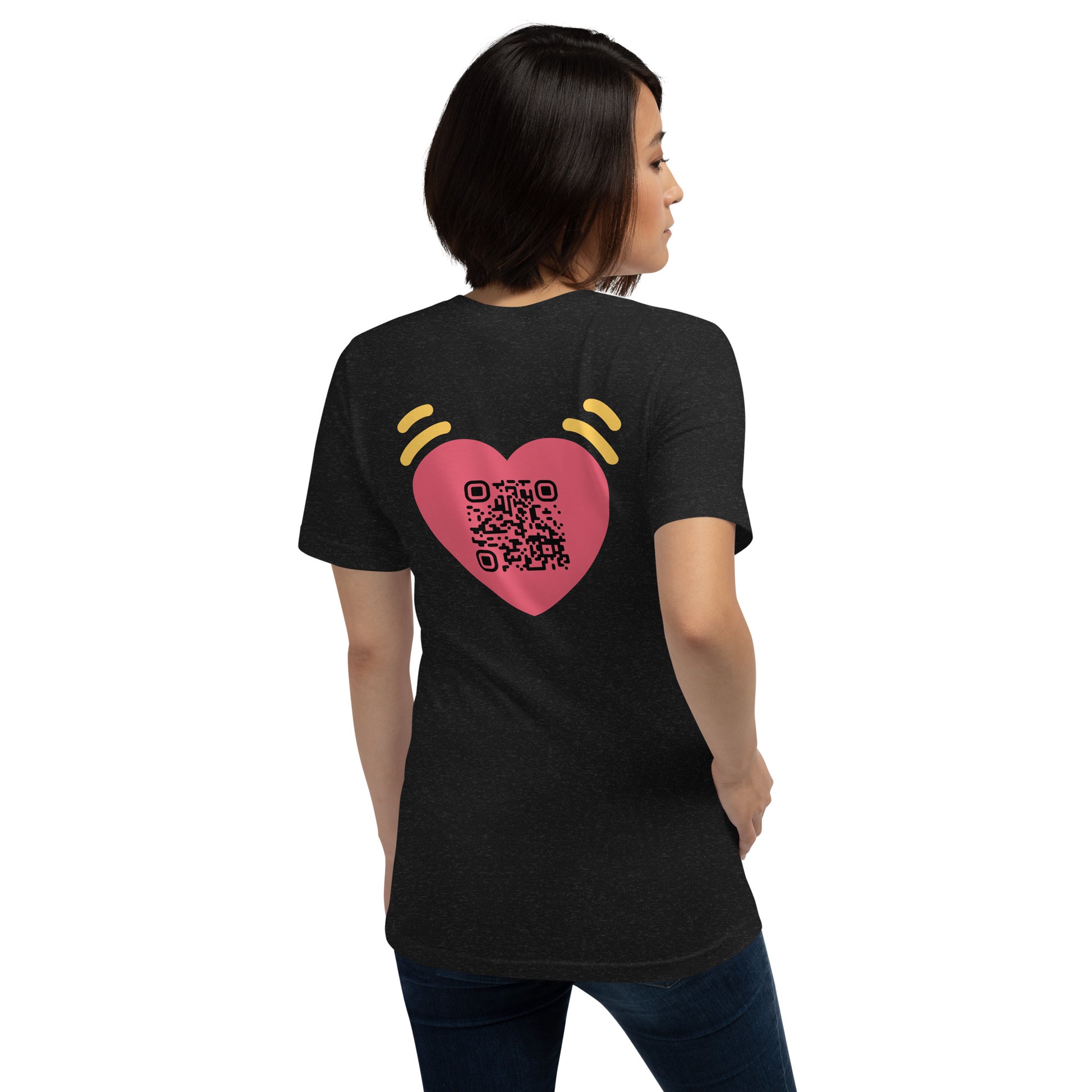 Pink Heart Emoji Personalized QR Code Unisex T-Shirt-Black Heather-QR GEAR STORE