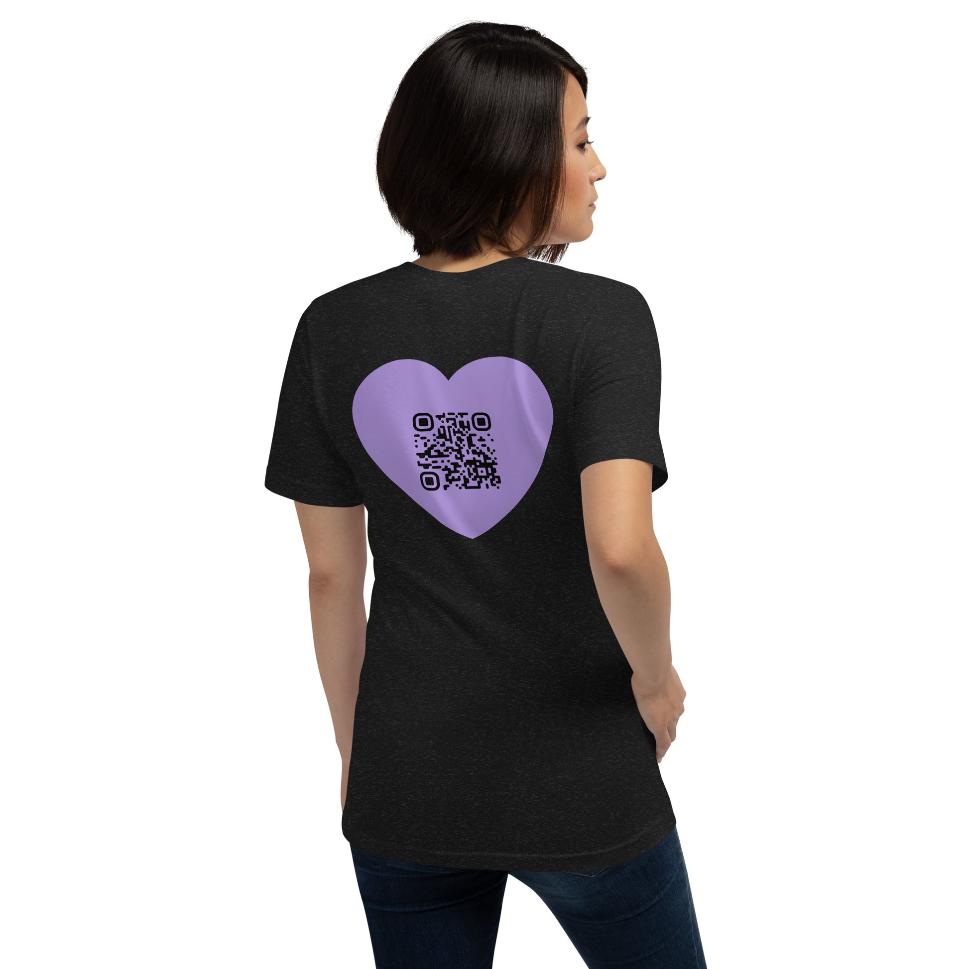 Purple Heart Emoji Personalized QR Code Unisex T-Shirt-Black Heather-QR GEAR STORE