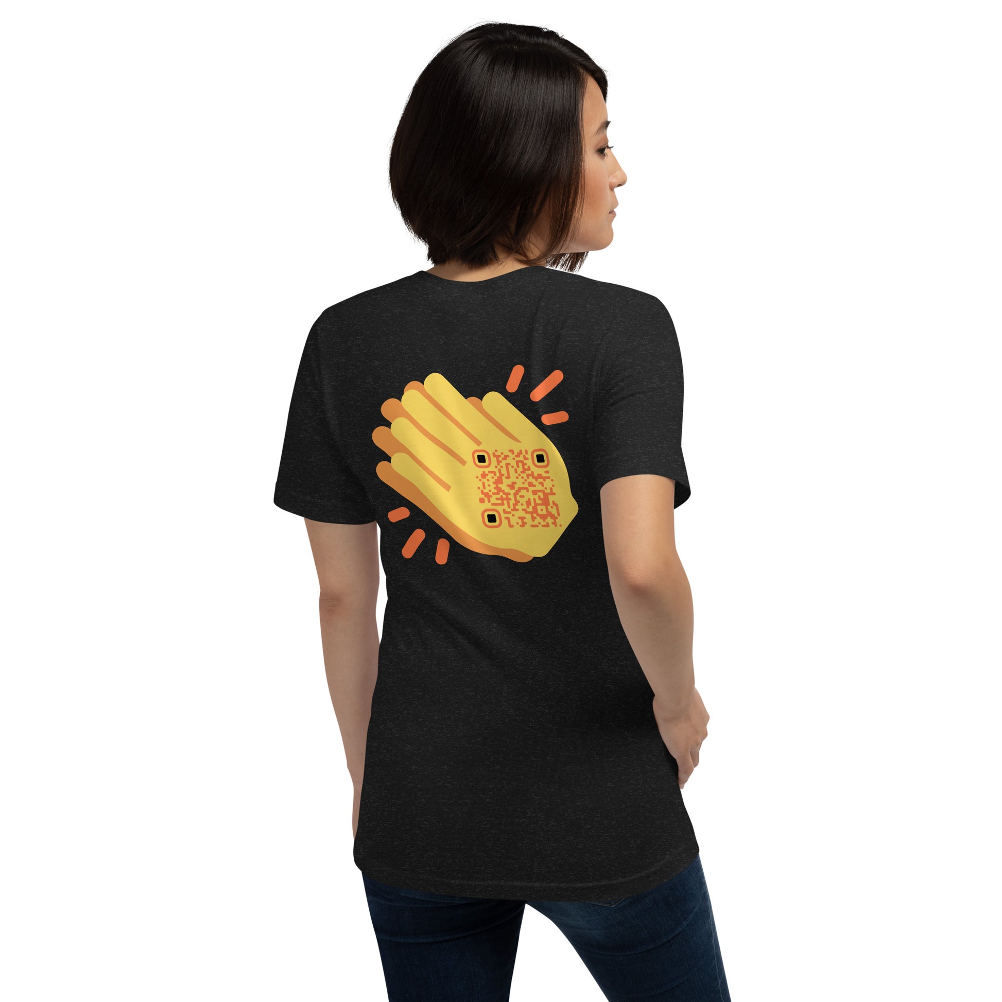 Wave Emoji Personalized QR Code Unisex T-Shirt-Black Heather-QR GEAR STORE