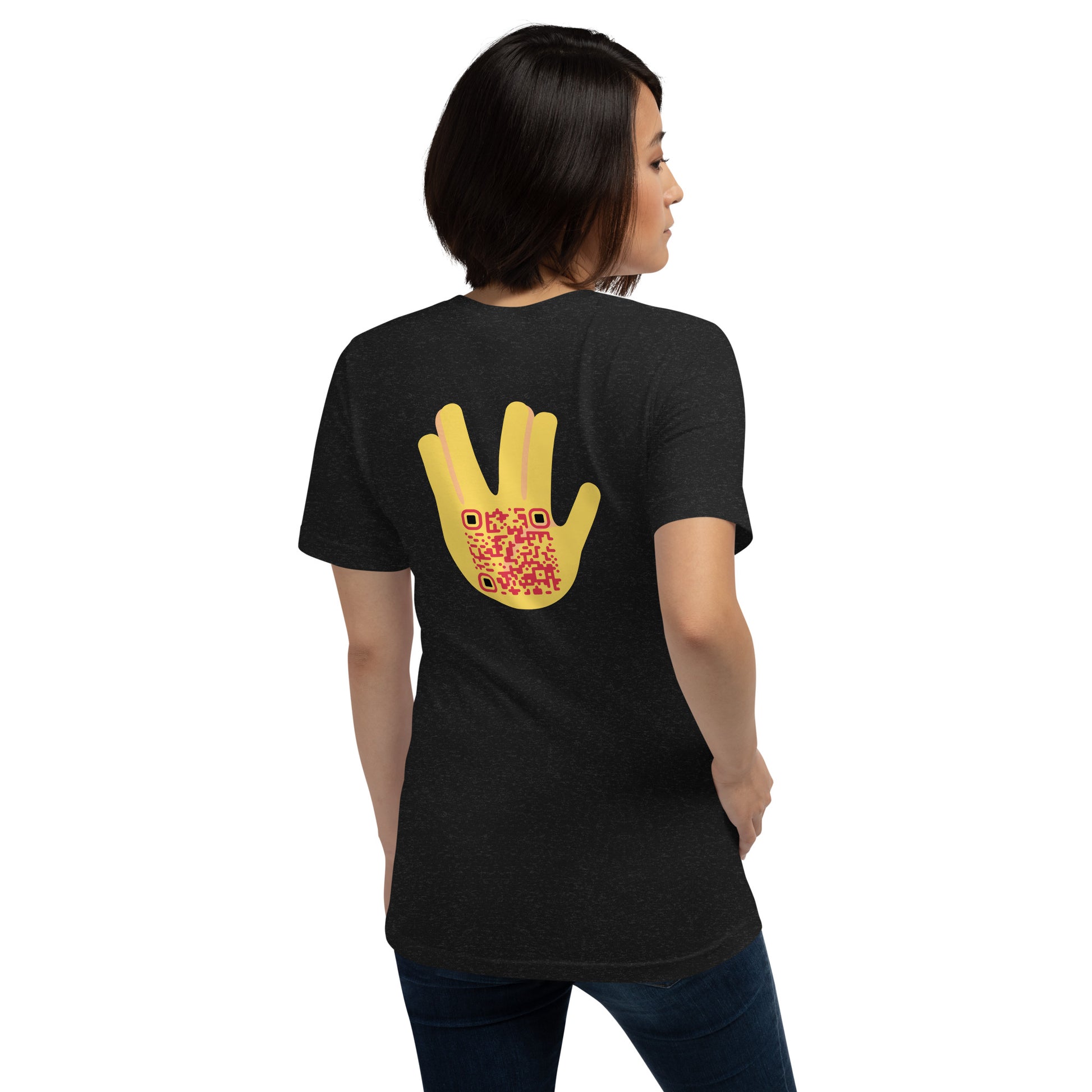 Vulcan Wave Emoji Personalized QR Code Unisex T-Shirt-Black Heather-QR GEAR STORE