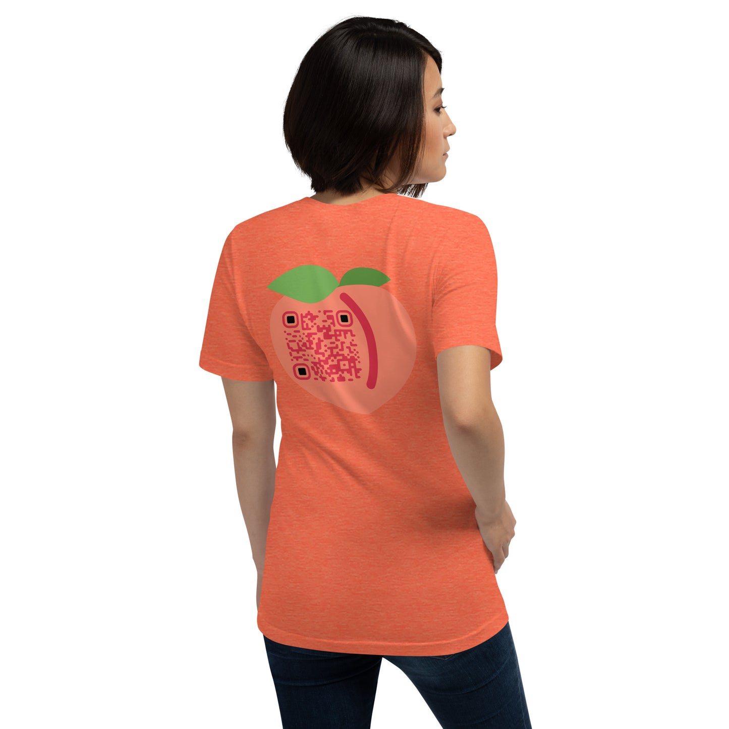 Peach Emoji Emoji Personalized QR Code Unisex T-Shirt-Heather Orange-QR GEAR STORE