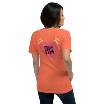 Pink Heart Emoji Personalized QR Code Unisex T-Shirt-Heather Orange-QR GEAR STORE