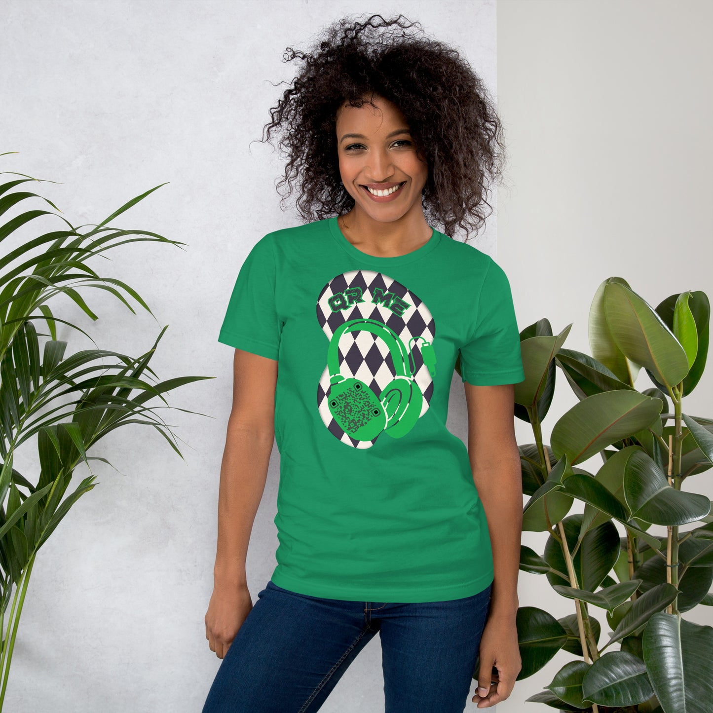 Harlequin QR Code T-Shirt – Share Your Tunes with Flair