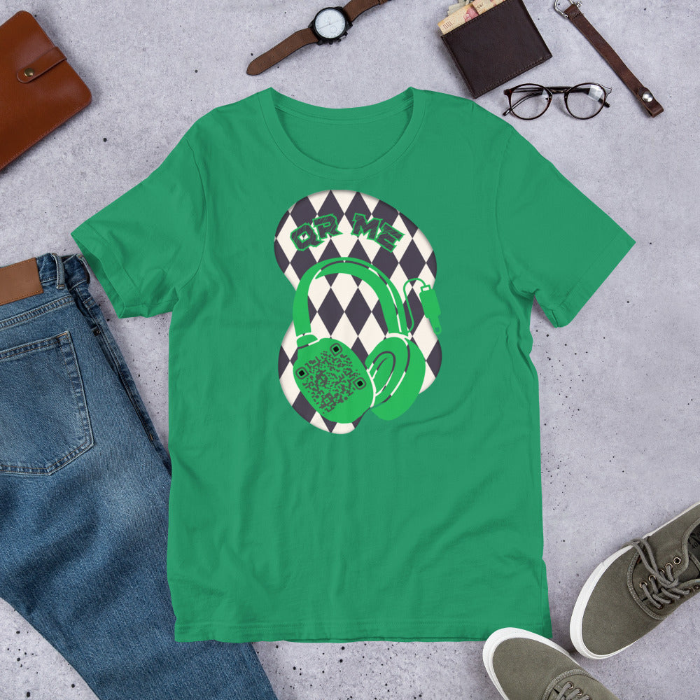 Harlequin QR Code T-Shirt – Share Your Tunes with Flair