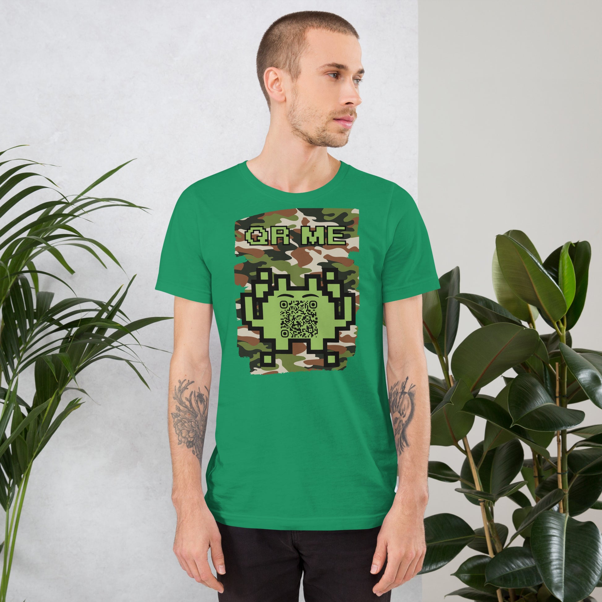 Green Camo Alien QR Code T-Shirt – For Gamers and Digital Creators